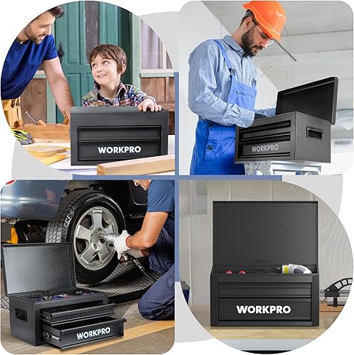 Miniatura 7 de WORKPRO Caja de herramientas de metal de 15 pulgadas con 2 cajones y 1 almacenamiento superior, caja de herramientas portátil resistente con asa