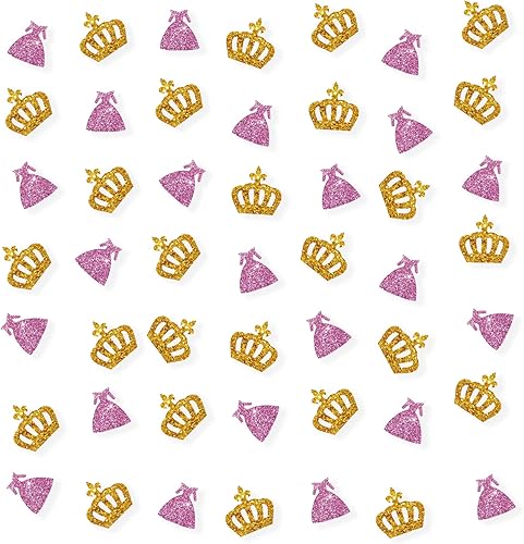 Juego de 100 vestidos de princesa confeti, confeti de cumpleaños de niña con purpurina rosa, confeti de fiesta de cuento de hadas, decoración de