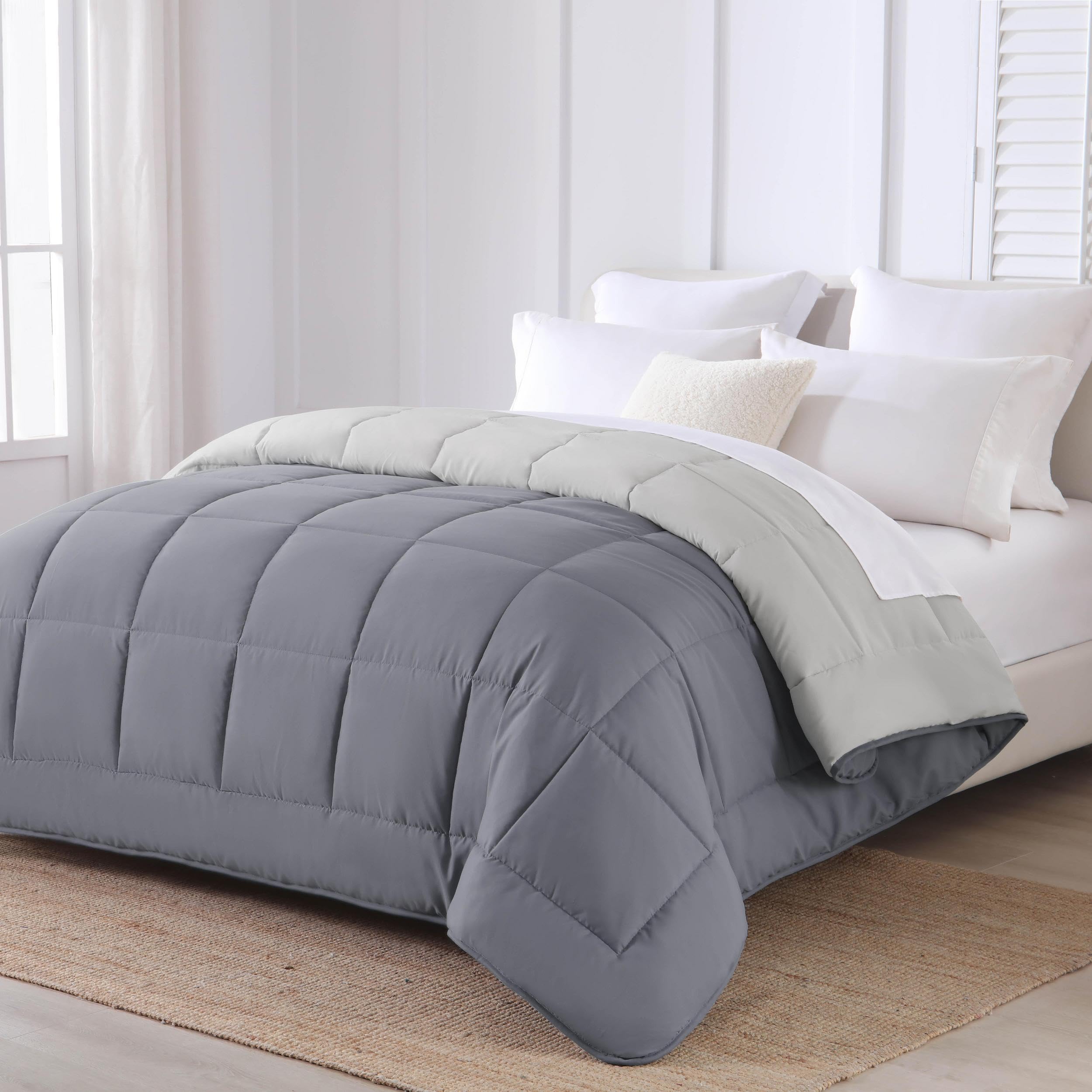 HOMEYA - Edredón de Fibra 300gr/m2 - Edredón Cama 150, Edredón Bicolor Reversible 240x220cm, Relleno Nordico 100% Poliester, Gris/Gris Claro