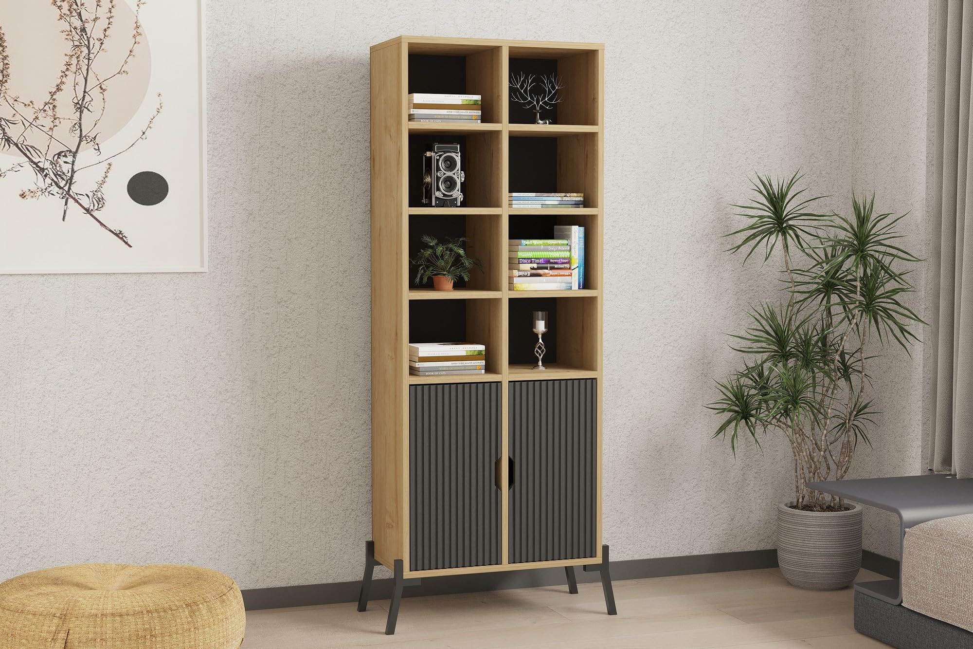 Hanah Home Bookshelf, Sapphire Oak Antracite, Taglia Unica
