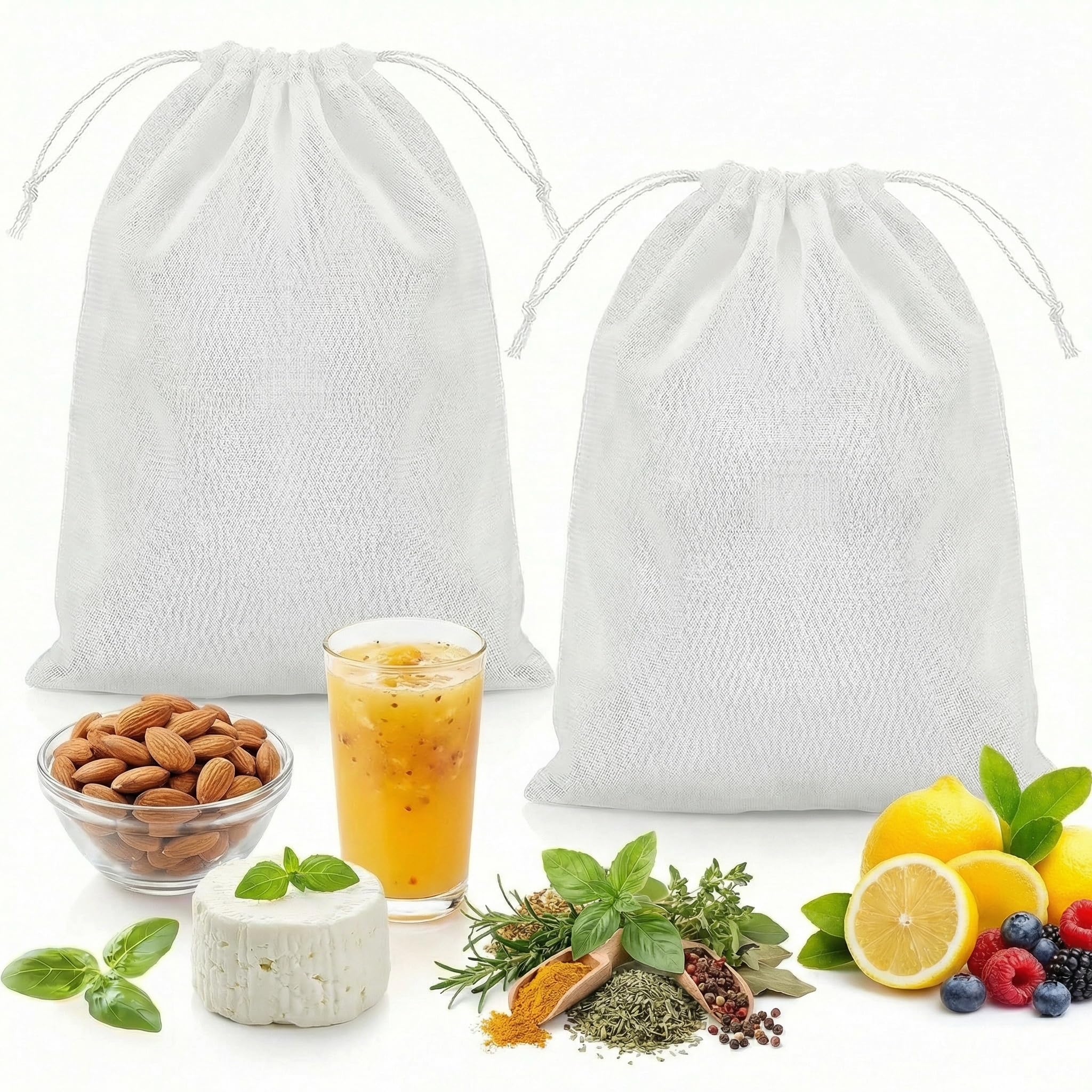 10 Pcs Sacs à Lait de Noix, Sac à Lait Végétal, Filtre Lait Vegetal en Coton à Mailles Fines Réutilisables, Sac en Tissu de Noix, Filtre à Mailles Fines pour Fromage, Café