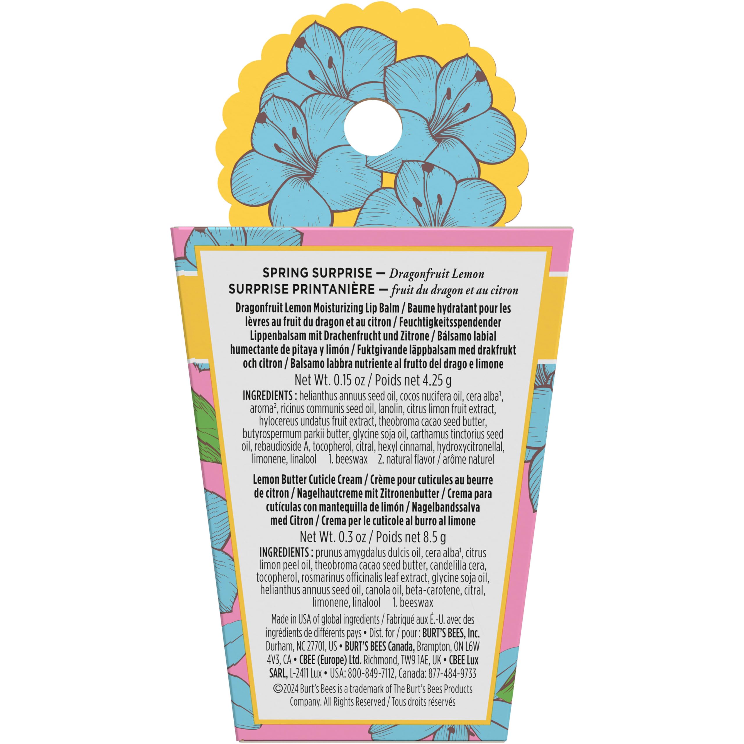 Burt's Bees Gifts Ideas - Spring Surprise Set, Dragonfruit Lemon Lip Balm and Lemon Butter Cuticle Cream, Natural Origin Lip Moisturizer With Responsibly Sourced Beeswax, 2 Count