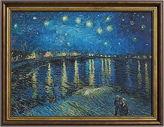DAJONART Vintage Gold Framed Wall Art for Bedroom, Starry Night Over the Rhone Canvas Oil Painting Print, Vintage Nightscape Wall Decor for Rustic Cottage Retro Home Office, 14x18