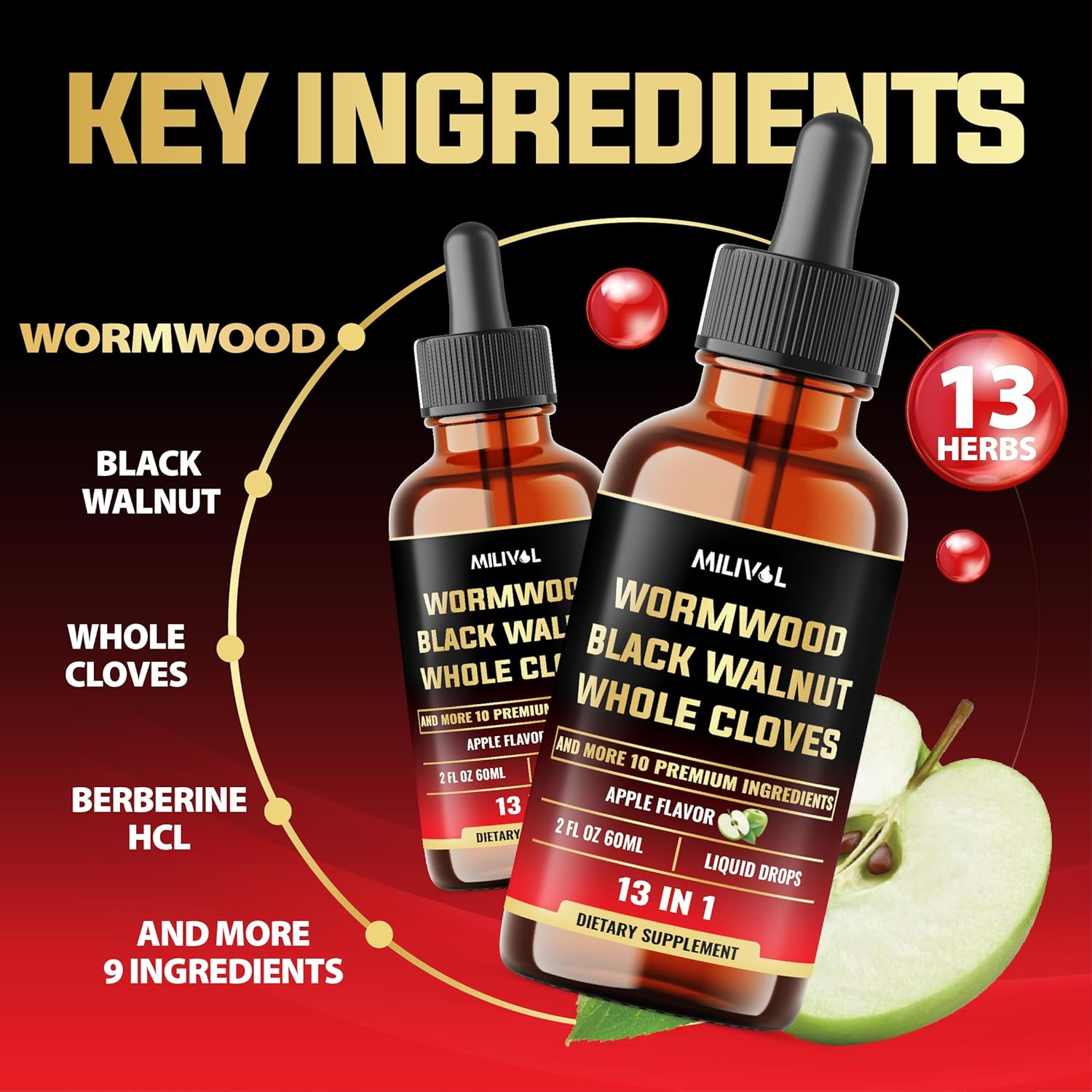 13in1 Wormwood Liquid Drops - 1900mg Black Walnut Wormwood Liquid Extract with Whole Cloves & More - 60 Day Supply - 2 Fl Oz - Image 3