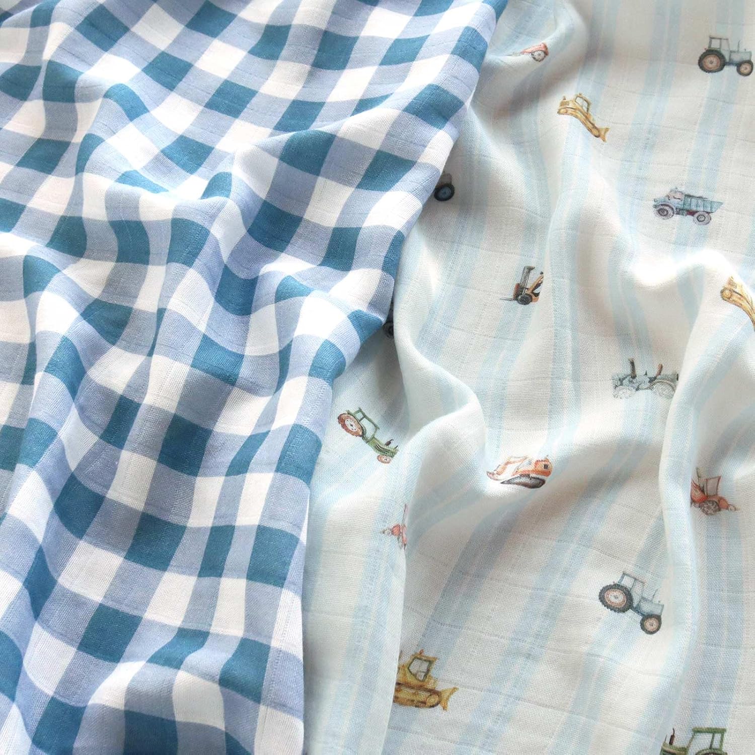 LifeTree Baby Swaddle Blankets, Boys Girls Muslin Swaddling Wrap Receiving Blanket for Newborn, 70% Viscose from Bamboo and 30% Cotton, Large 47" x 47", Car and Checkered