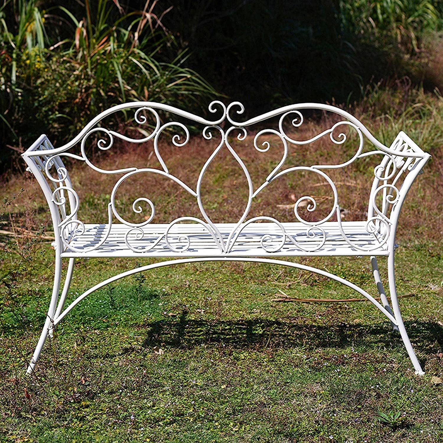 Garden Bench Outdoor Bench 124cm Metal Balcony Park Bench Weatherproof Cast Iron Porch Seats Park Bench with Backrest and Armrests (Green)