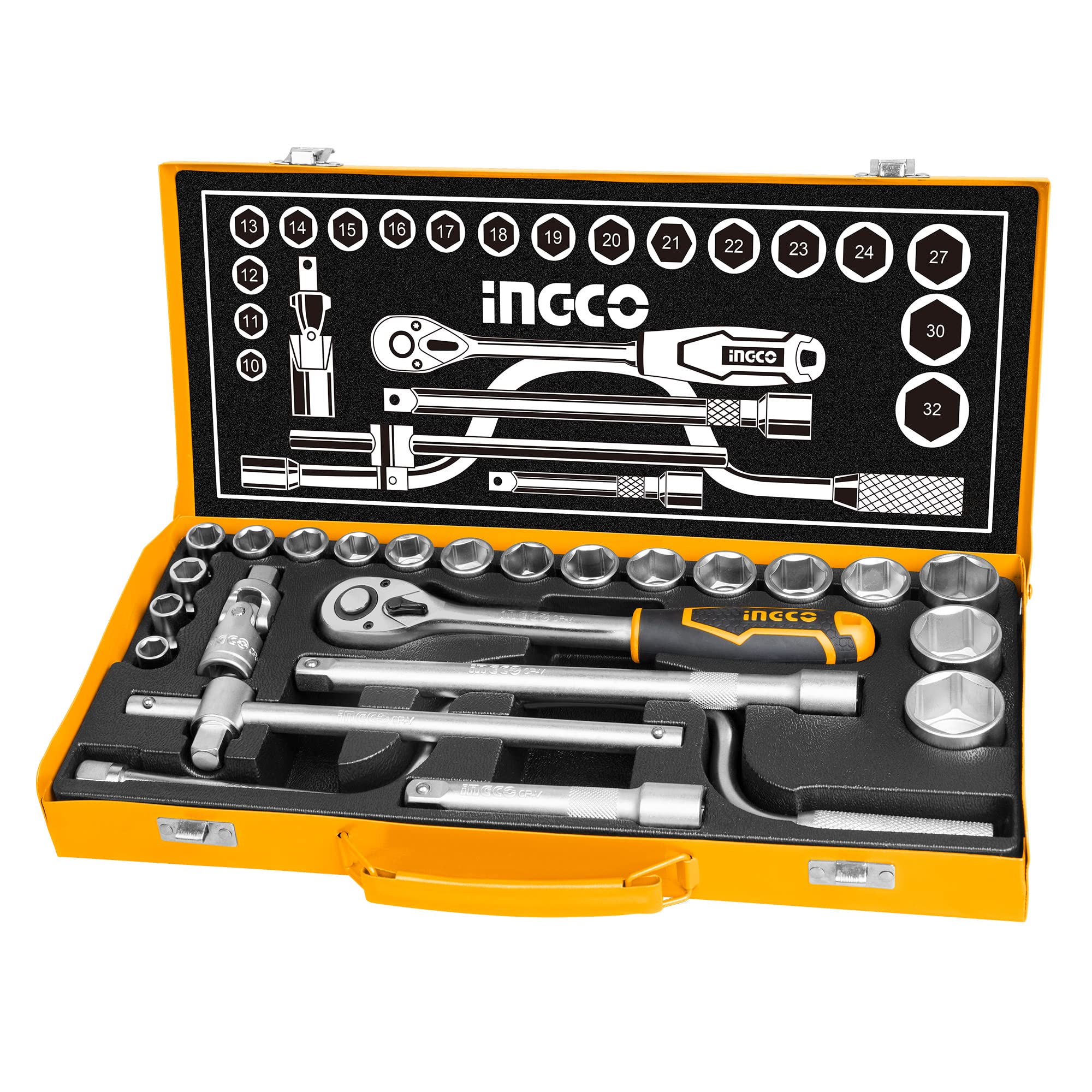 Sponsored Ad - Ingco 24Pcs 1/2" Socket Set, 18pcs 1/2" CRV DR. Sockets, Extension Bar, Universal Joint, Sliding T Bar, Speeder Handle, Quick Ratchet Handle, Hand Tools Set with Metal Box