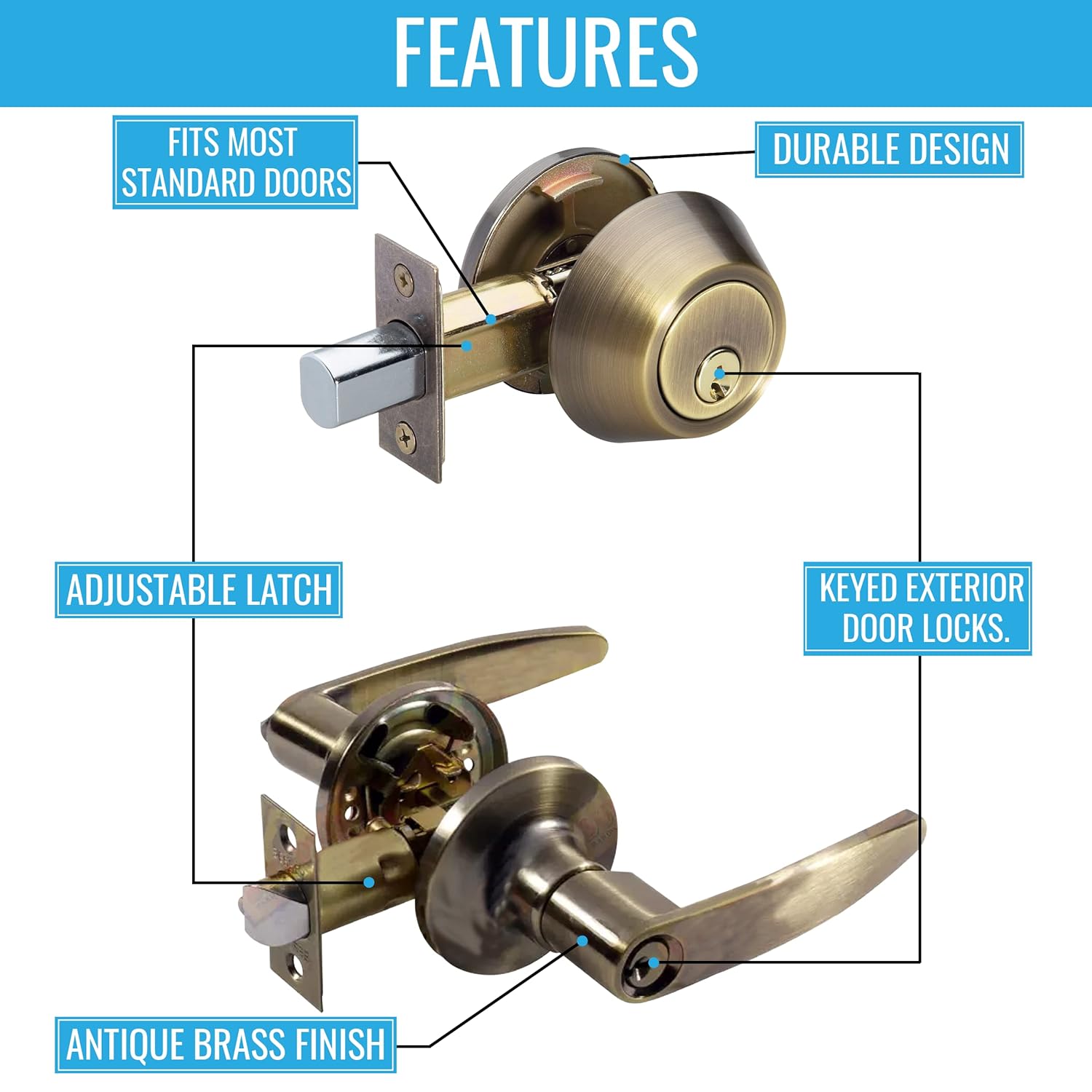 Bеѕt Cуbеr Dеаlѕ 🔥 NU-SET Tustin Series Light Commercial and Residential Keyed Alike Entry Lever Lock and Single Cylinder Deadbolt Combo, Antique Brass Finish, Keyway, 3-Pack (T-E-5-3 + 70053)