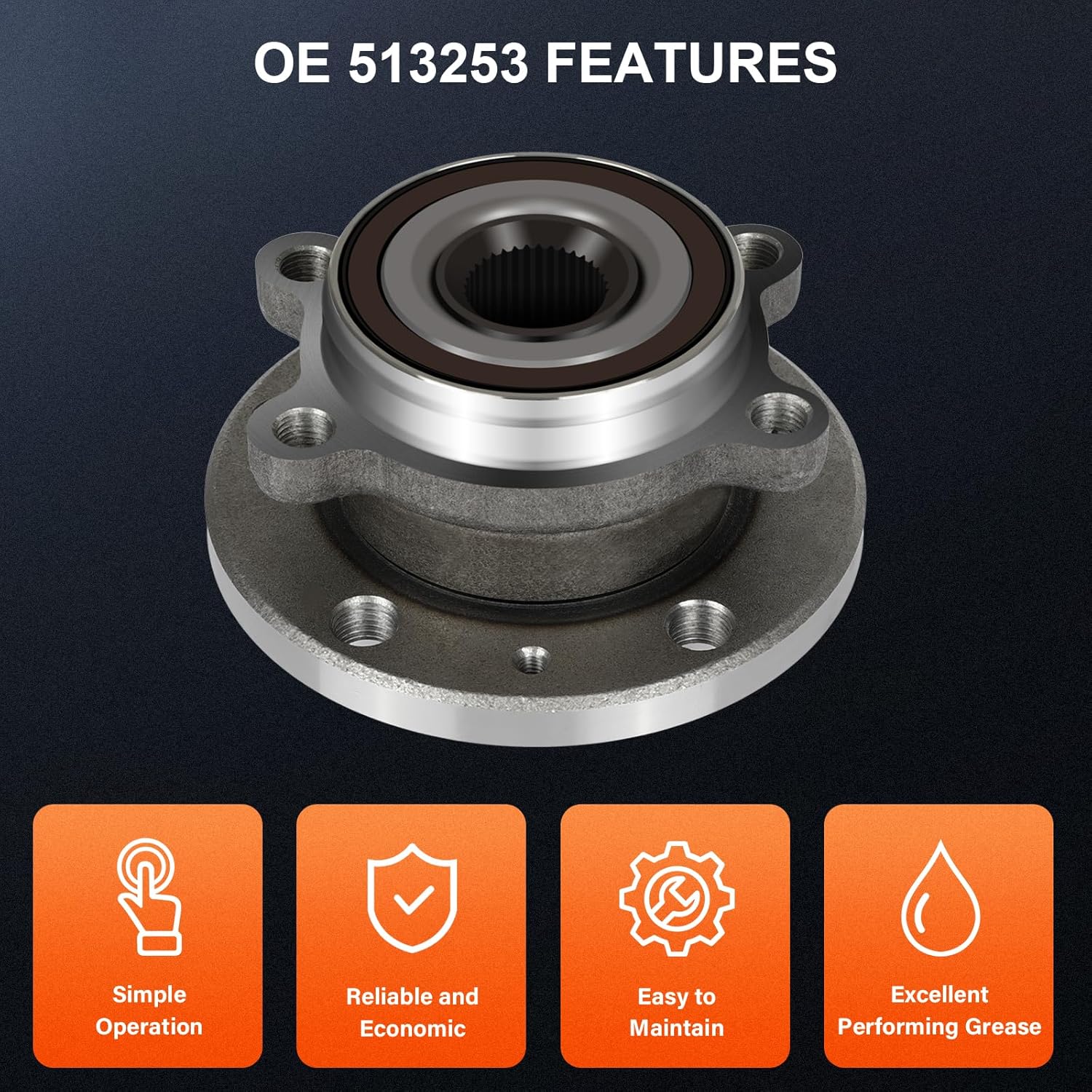 OCPTY Front Wheel Bearing and Hub Assembly Premium 513253 2015-2018 for Audi Q3 Quattro, 2015-2018 for Audi Q3, 2014 for Volkswagen Jetta Comfort-GLI-Highline-Highline TDI-Hybrid-Hybrid SE-Hybrid SE