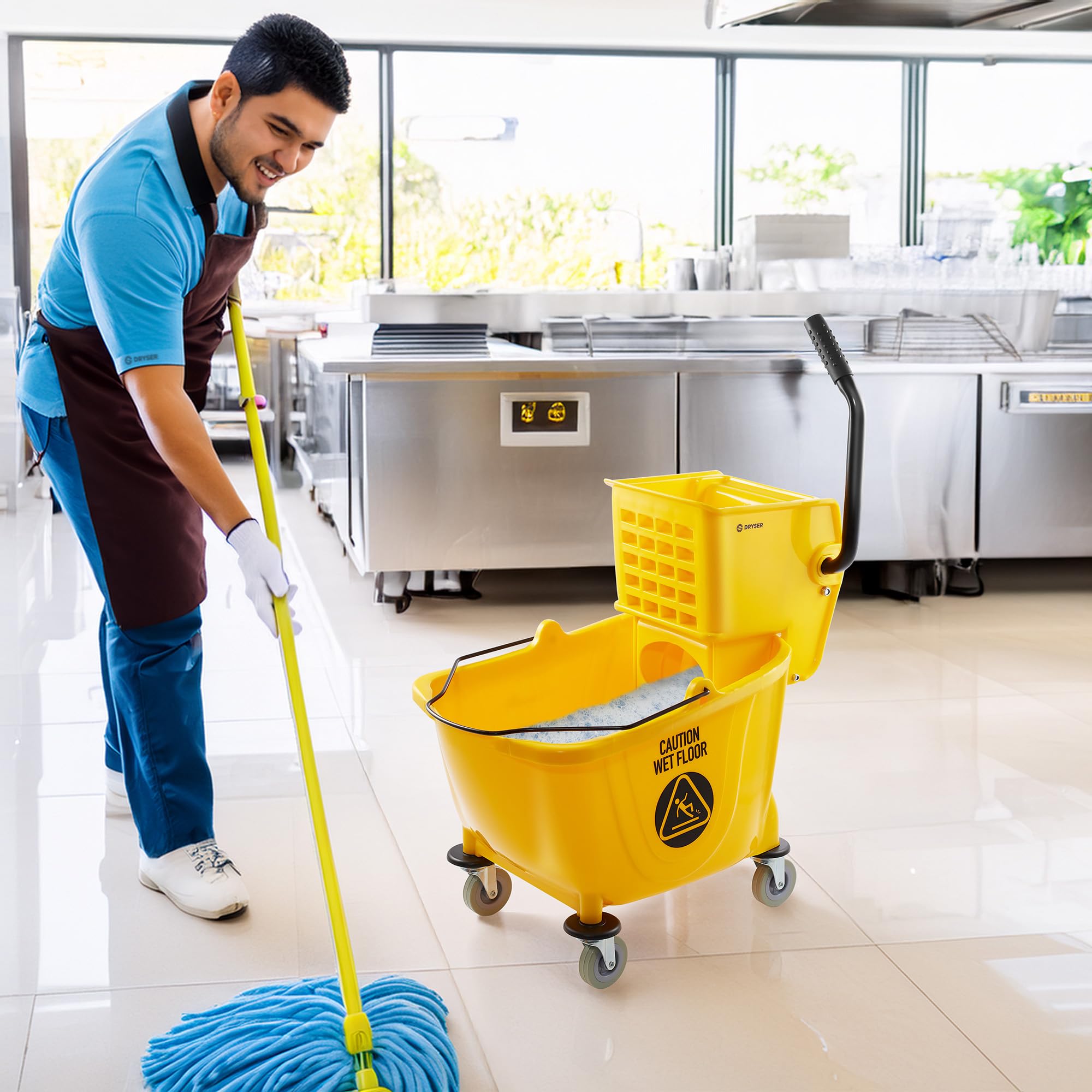 Dryser Comercial Side Press Wringer Combo cubo para fregona, 33 cuartos de galón, amarillo