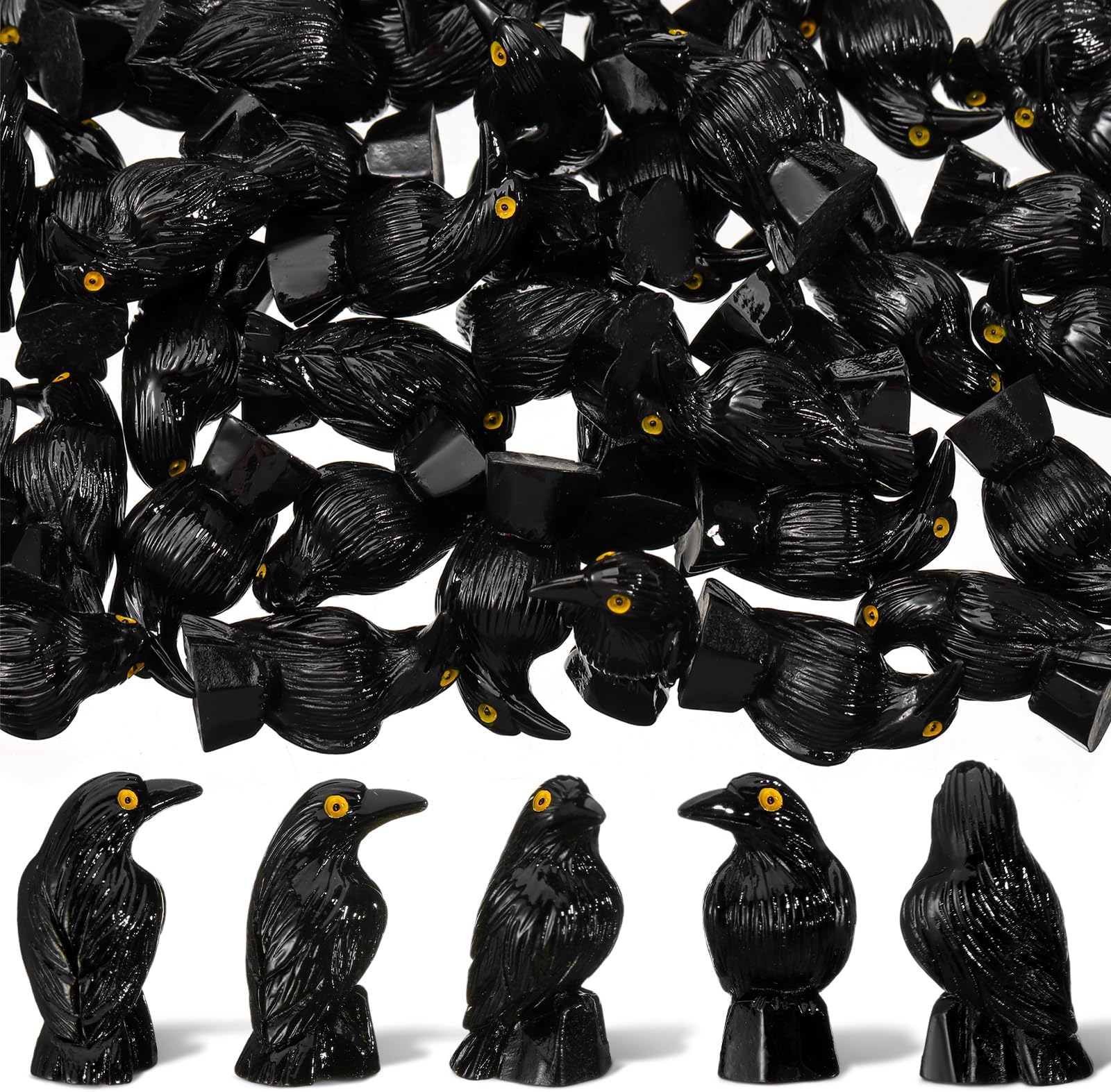 50 Pcs Miniature Crows Figurines Mini Resin Crows Figures Black Raven Summer Decor Tiny Resin Animals for Halloween Scene Decor