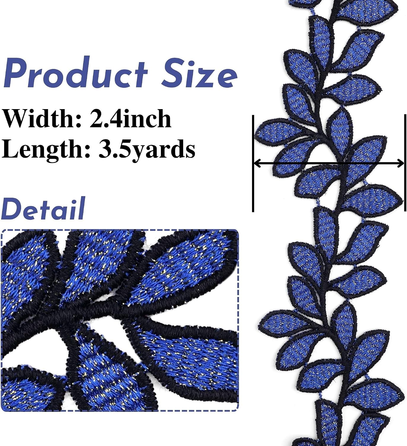 Leaf Lace Trim Embroidered Leaves Edge Trim for Sewing Crafts Accessories (Blue)