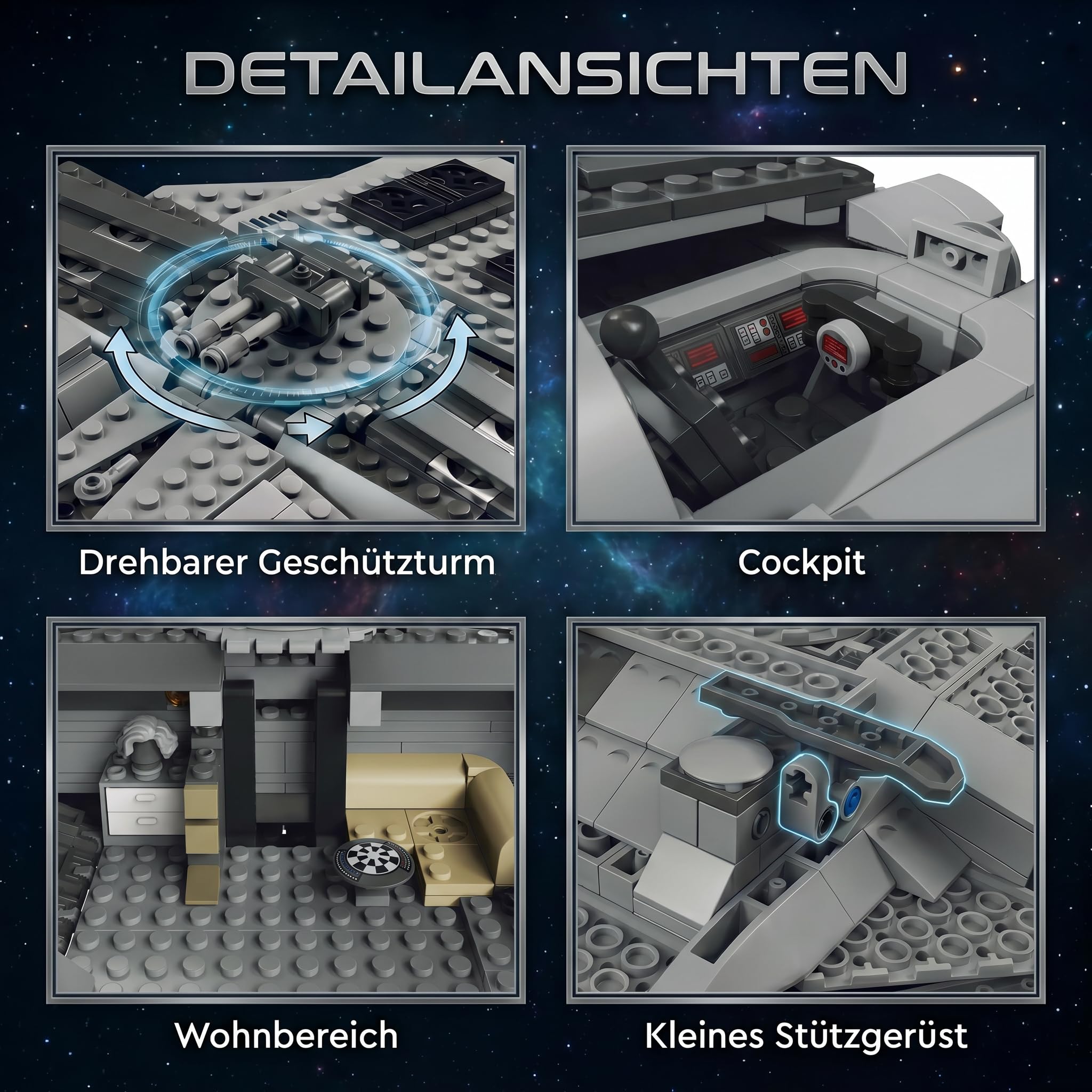 Space Wars Sternenfrachter Klemmbausteine 1730 Teile | Technik Raumschiff Bauset, Weltraum-Frachtschiff Modellbausatz, Sci-Fi Raumfrachter für Erwachsene