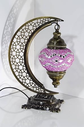 Türk Mozaik Masa Lambası Hilal,Osmanlı Abajur Otantik Lamba, Mozaik Masa Lambası, Model21