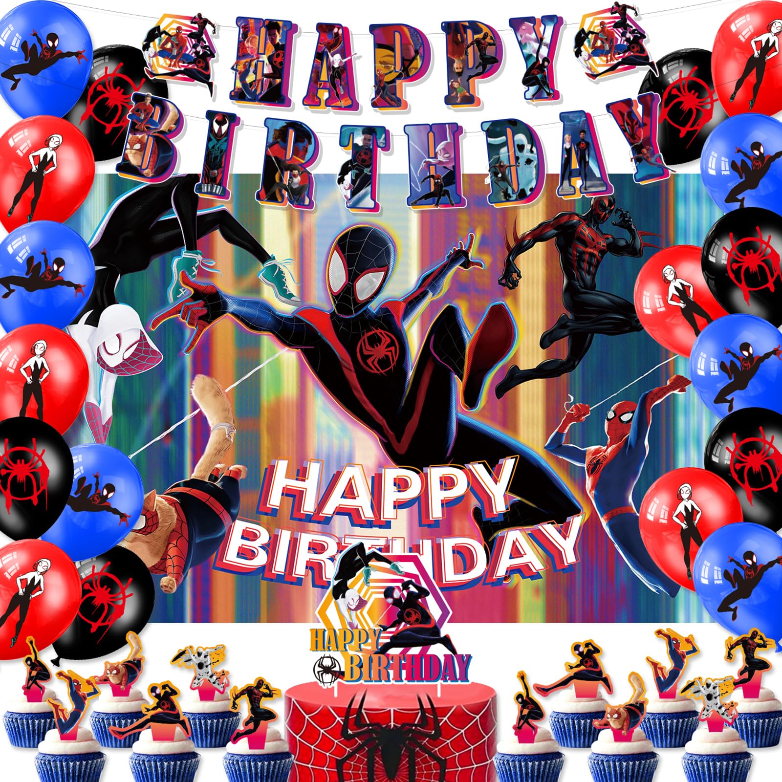 Miles Morales Birthday Decorations Black Spider Theme Party Supplies