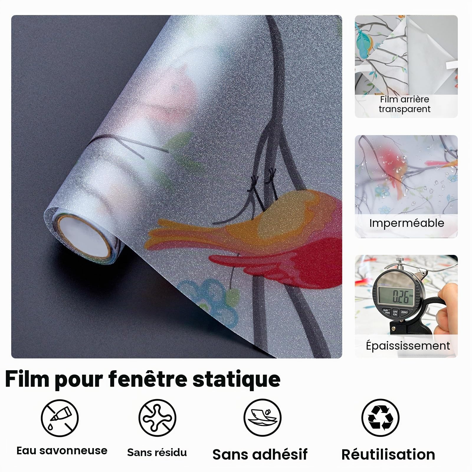 Lifetree Film pour Fenêtre sans AdhéSif - Anti Regard, Vitrail Autocollant Décoratif Opaque, Anti-UV, pour Fenêtres et Portes 115 x 200 cm