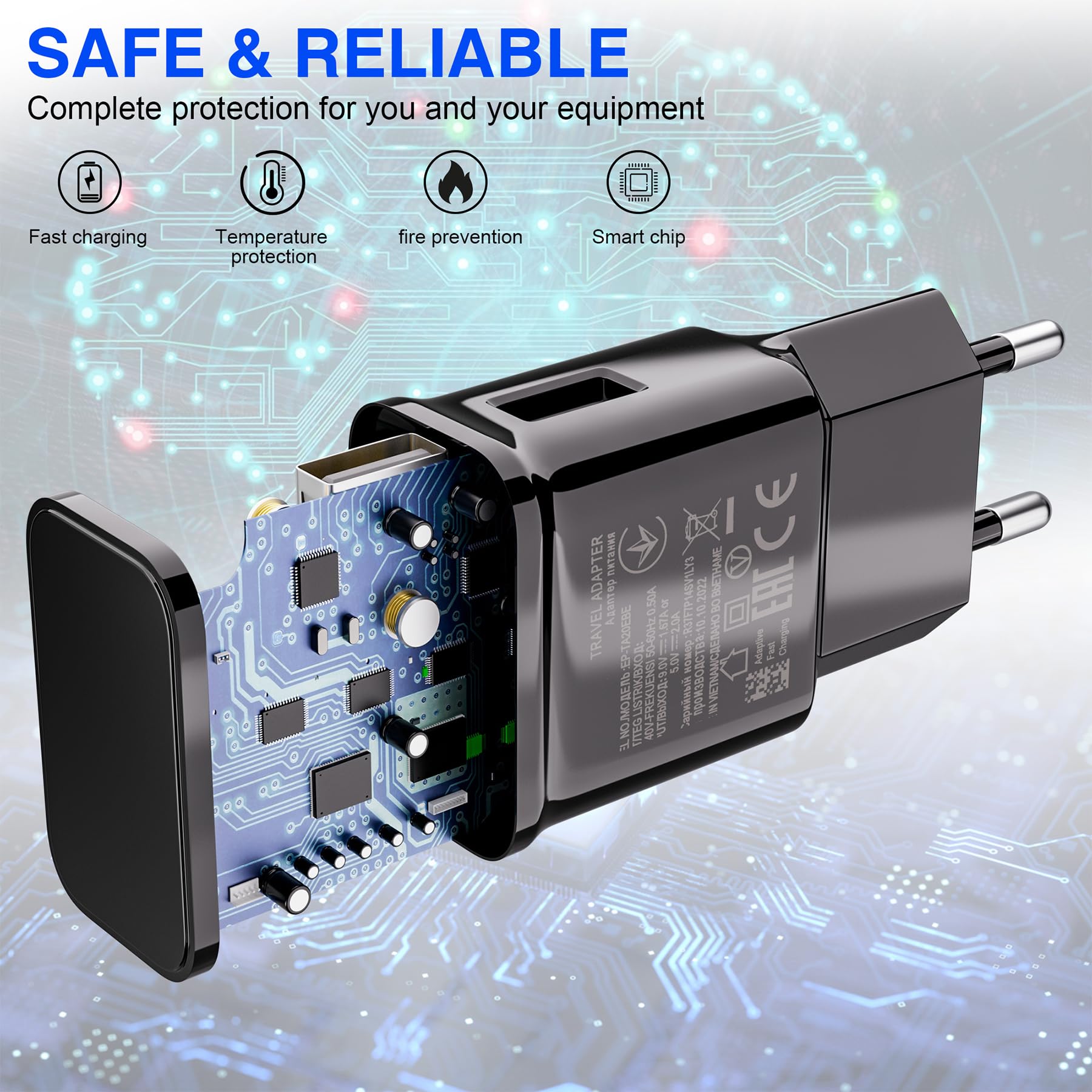Caricatore USB 2-Pack, Caricatore Rapidoe con Cavo di Ricarica 2M, Carica Batterie Cellulare di Tipo C per Samsung A13 A14 A15 A20e A23 A32 A33 A34 A40 A51 S8 S9 S10 S20 S21 FE Ultra Plus Z Flip4