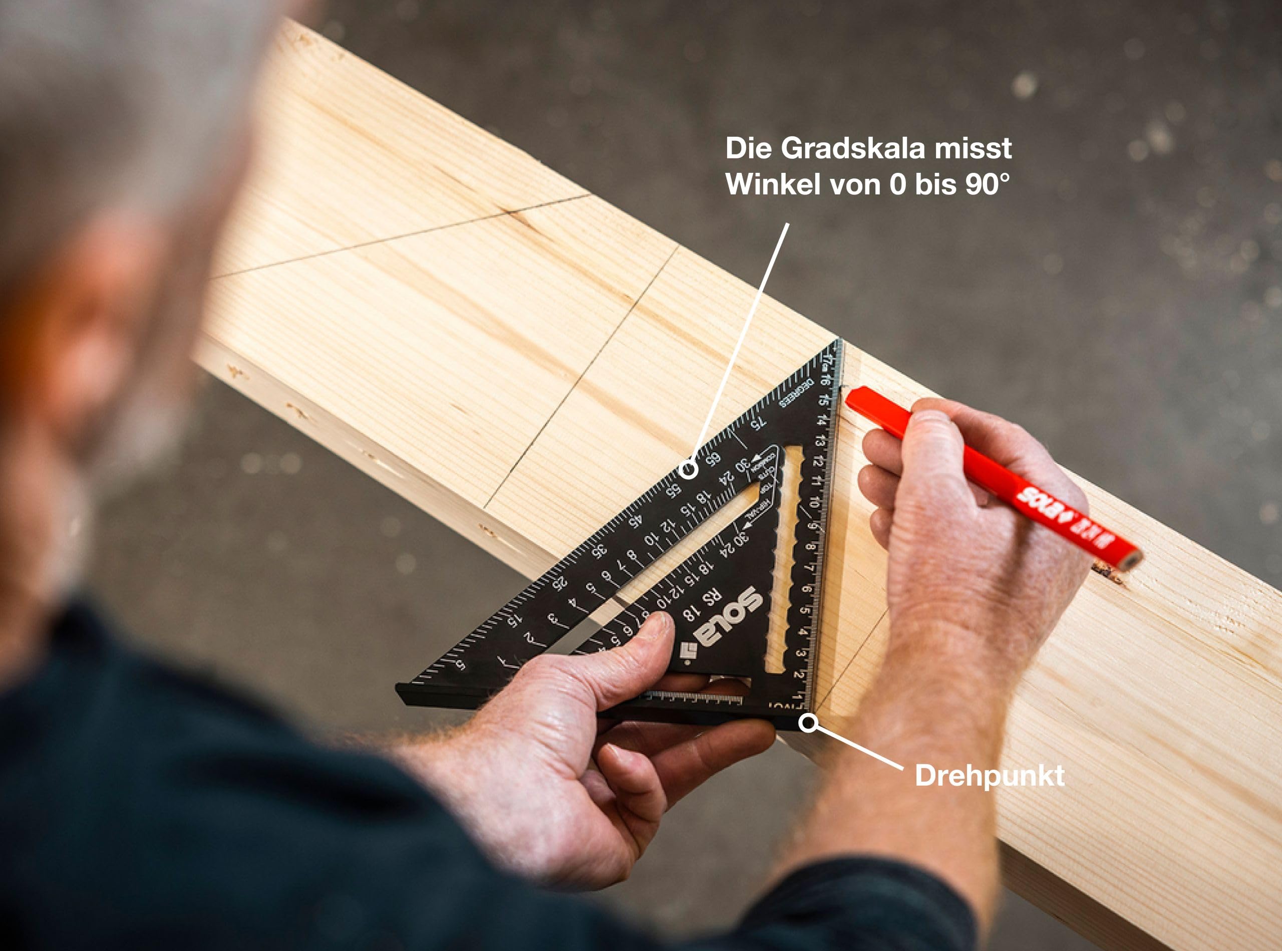 SOLA - RS 18 – 5 in 1 – Angolo di arresto 18 cm – Robusto angolo di falegnameria in alluminio con scala metrica – Angolo multifunzione: righello, angolo di arresto, angolo obliquo, goniometro
