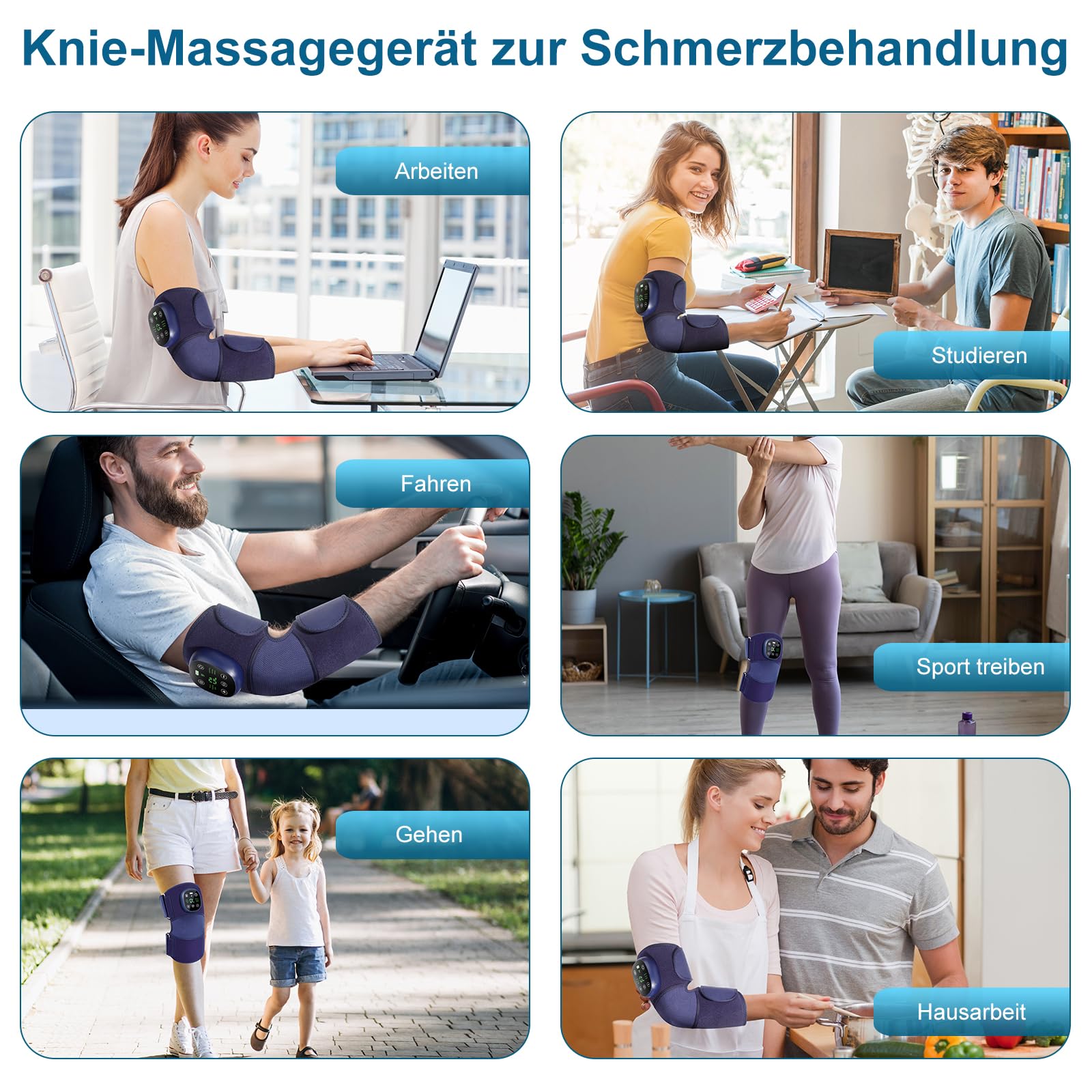 Kabelloses Knie Massagegerät mit Wärme & Luftdruck, Elektrischer Kniemassageier mit 6 Heizstufen 9 Modi zur Linderung von Knieschmerzen, Arthrose Sportverletzungen, für Knie Ellenbogen