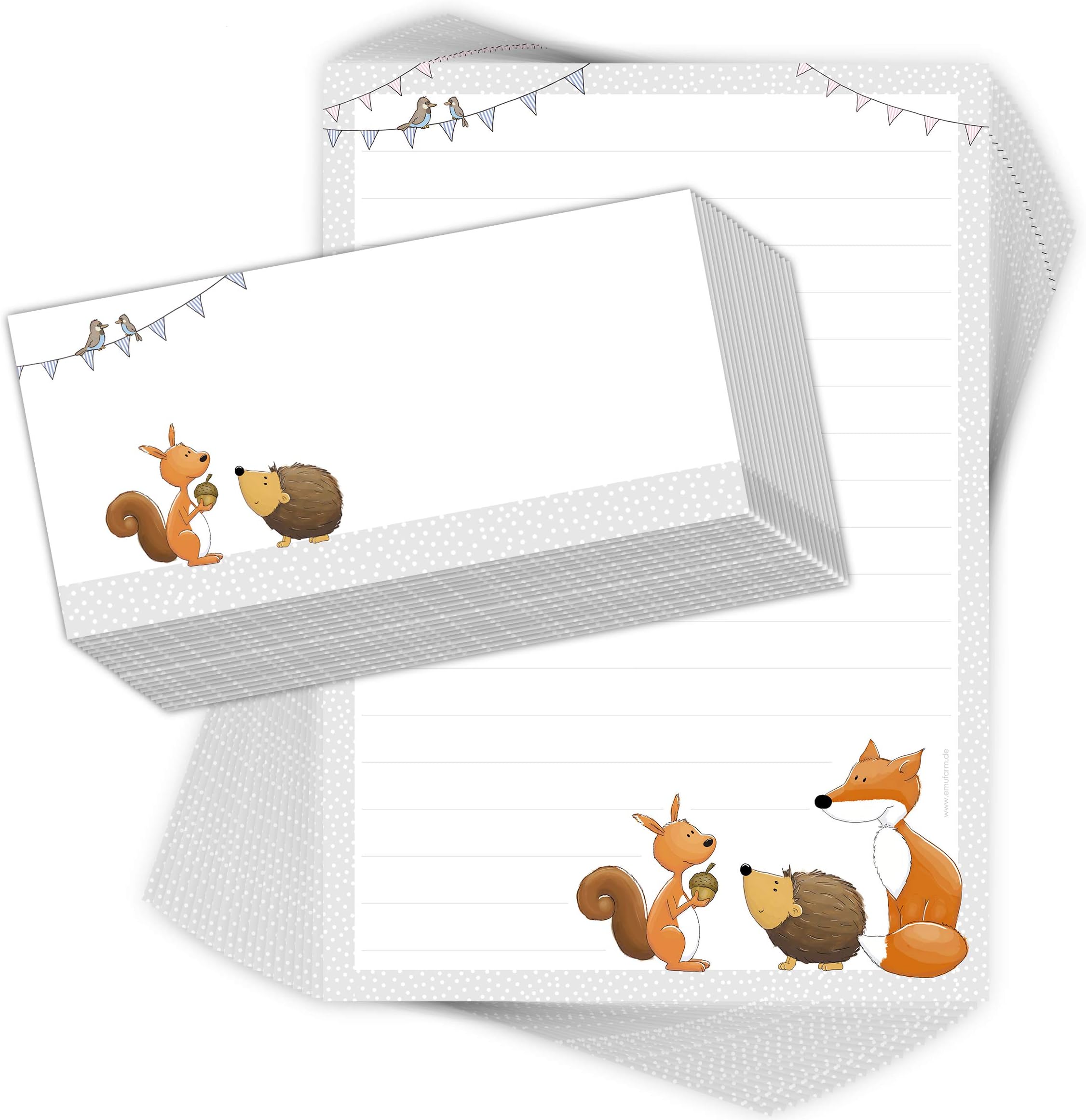 Letter paper set for children, &lsquo;Forest animals&rsquo;, 20 lined sheets, DIN A4, includes 20 printed envelopes, children's writing paper, girls and boys