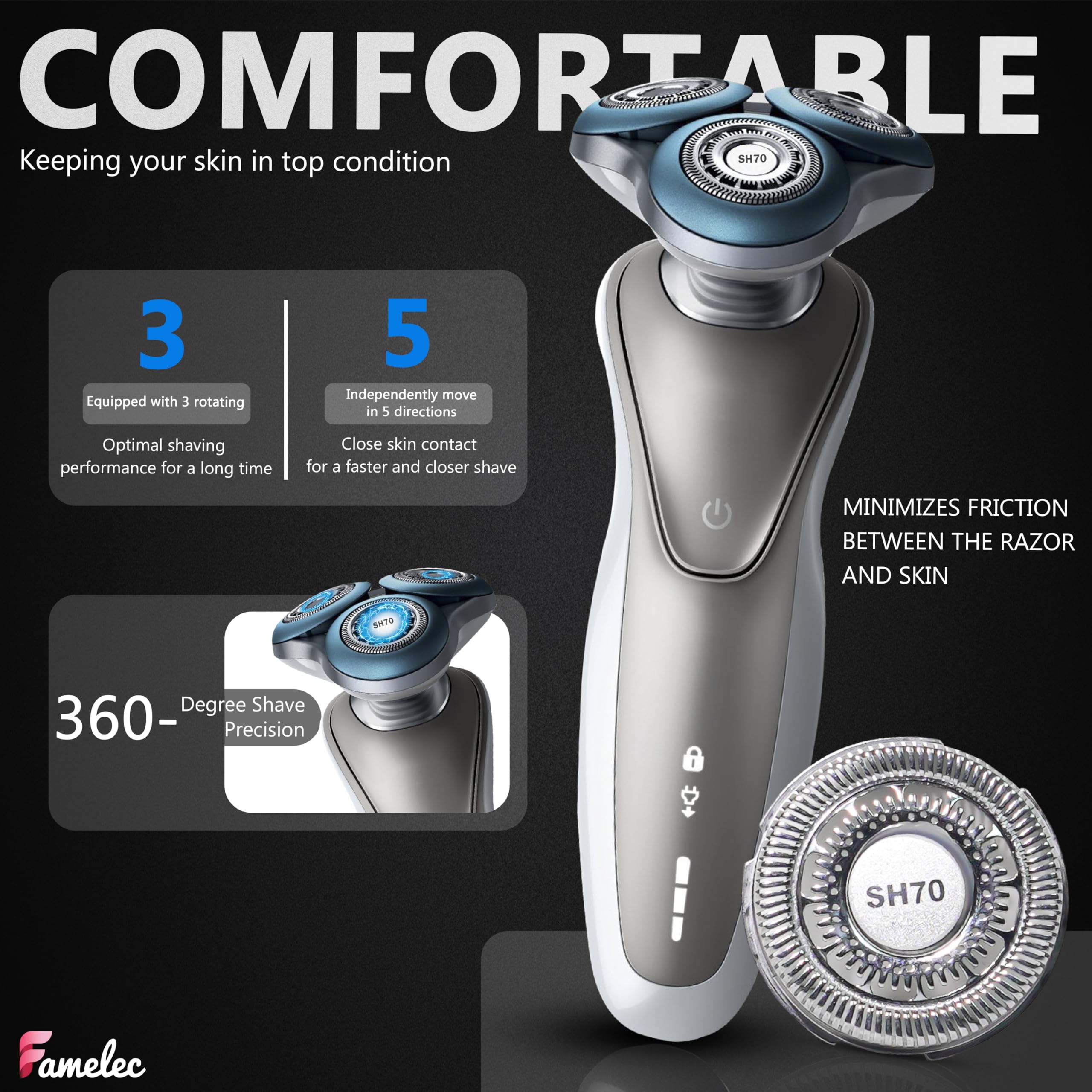 Testine di ricambio per rasoio elettrico Ph*l**s Norelco 7000, lame adatte per rasoio elettrico Ph*l**s Norelco da uomo, SH70/71, compatibili con Norelco Series 7000, 9 pezzi
