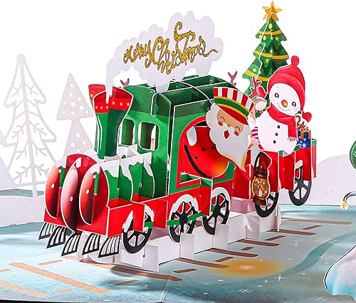 CUTE POPUP - Tarjetas navideñas emergentes de tren feliz  Tarjeta de Navidad religiosa 3D  Tarjeta de Navidad emergente, tamaño mejorado de 6 x 8