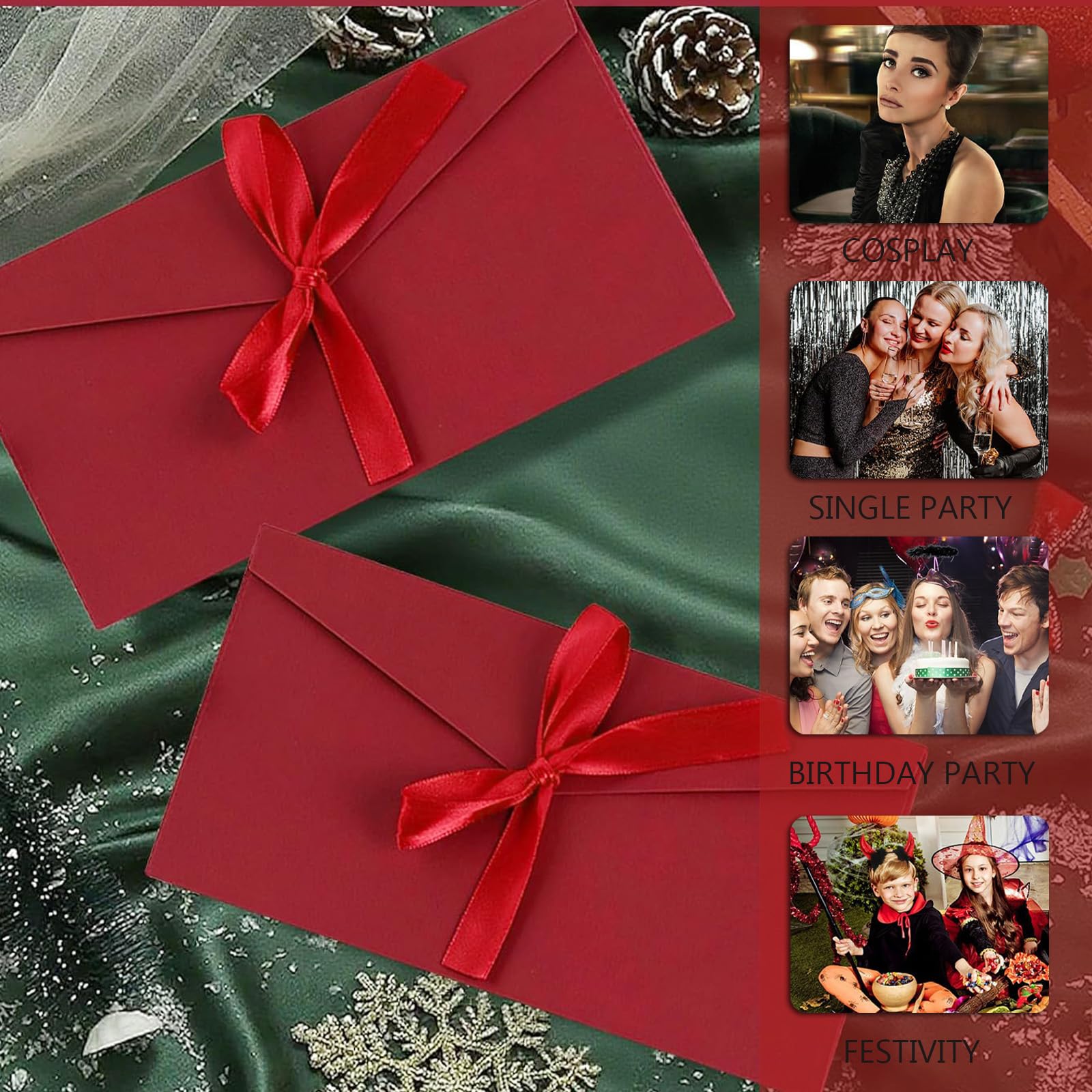 Buste Regalo in Carta Kraft Retro Rosso 22 x 11 cm con Nastro per Biglietti Auguri