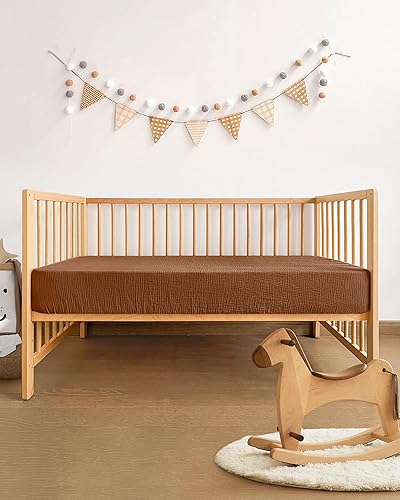 Miniatura 4 de Pro Goleem Paquete de 2 sábanas de muselina para cuna, para niños y niñas, suaves, transpirables, de algodón neutro, para colchón estándar de cuna y