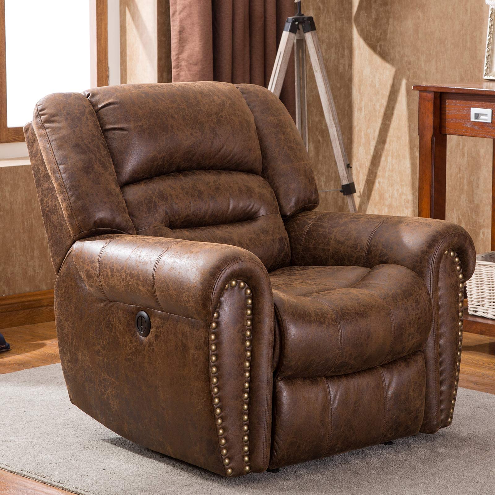 ANJ Electric Recliner Chair WBreathable Bonded Leather Classic Single Sofa Home Theater Recliner Seating WUSB Port Nut Brown product thumbnail 2