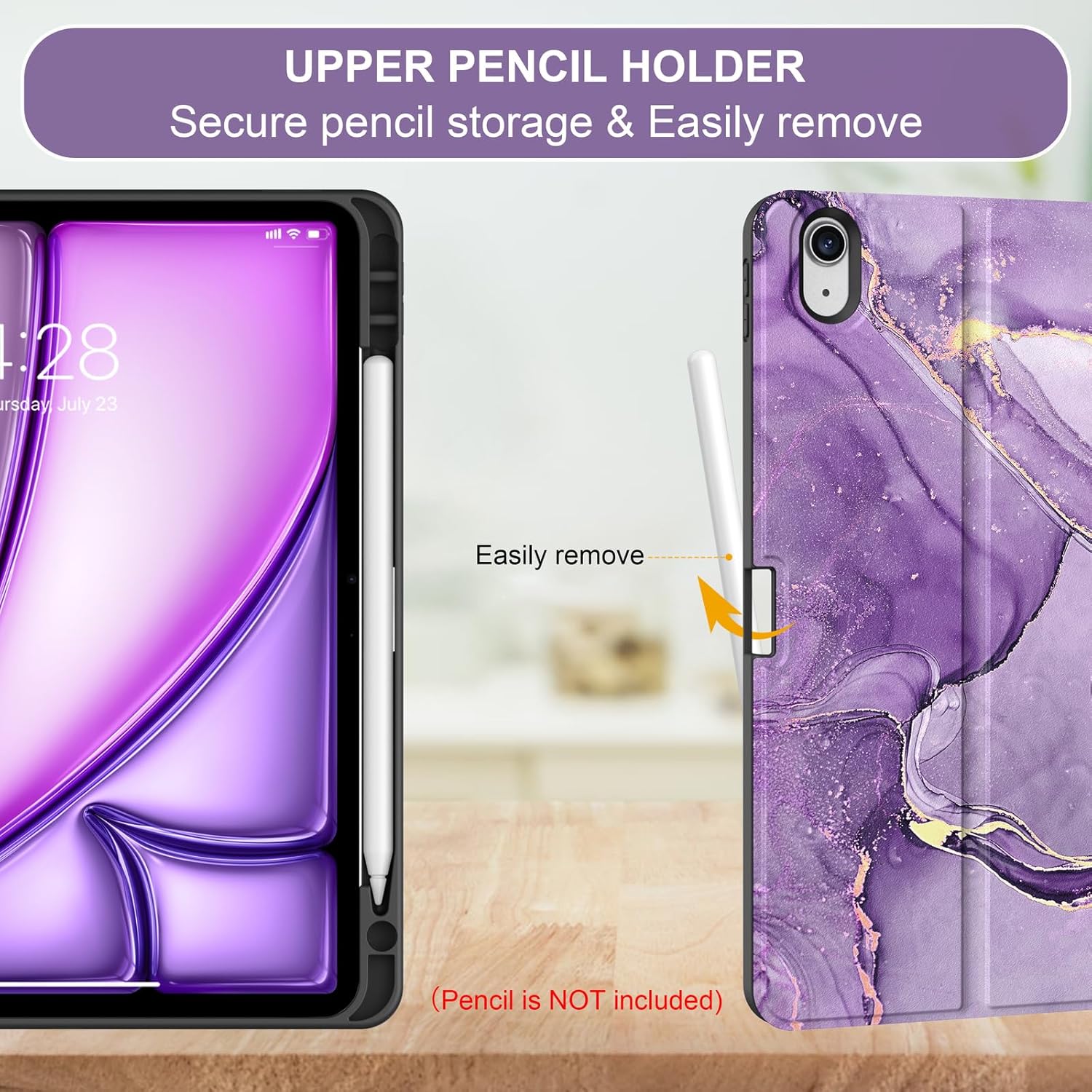 Soke Keyboard Case for iPad Air 11 Inch(M3 2025/M2 2024) & Air 5th/4th Generation - 7 Color Backlit Detachable Keyboard Cover with Pencil Holder, Purple Marble