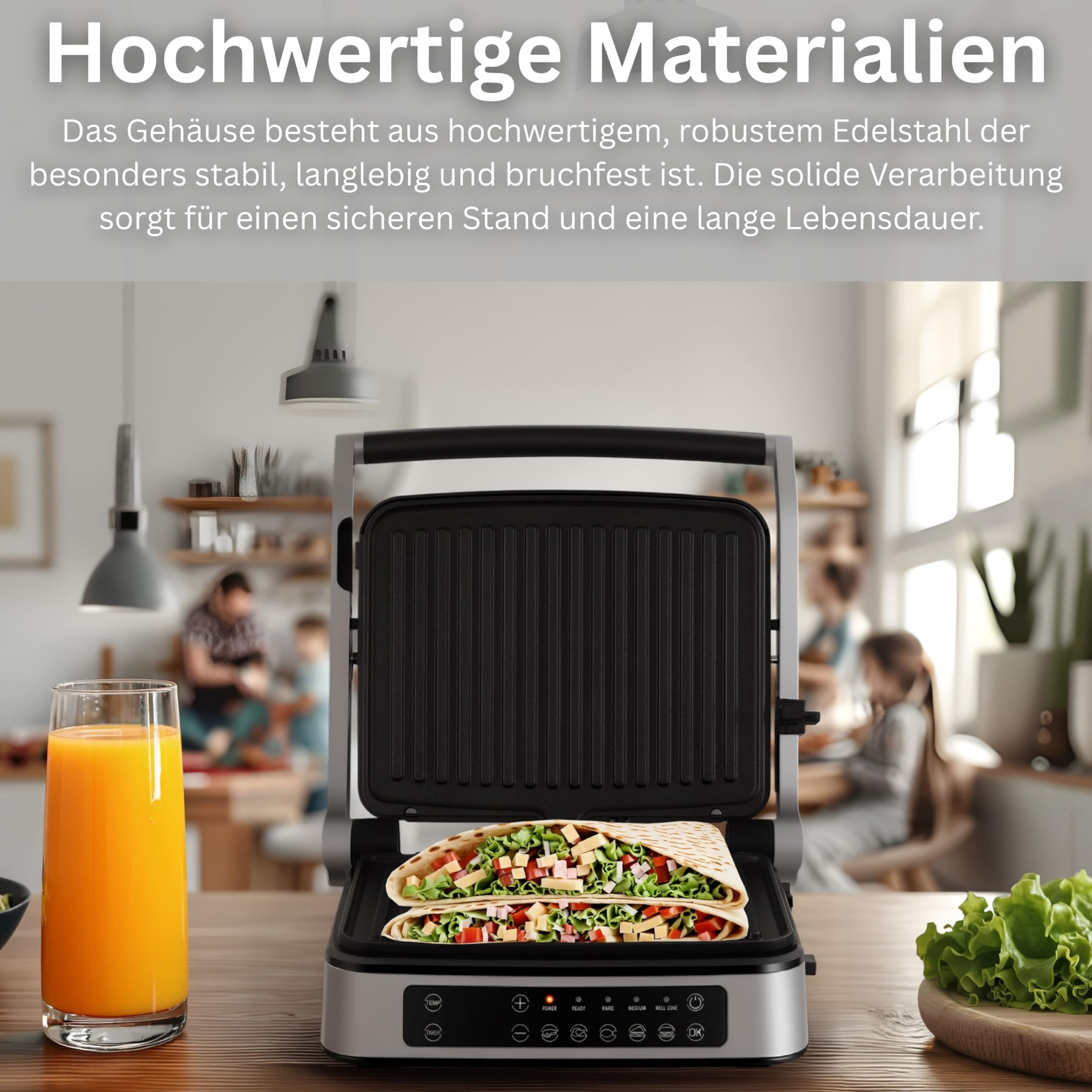 Steinborg® Grill kontaktowy, zdejmowane płyty z ekranem dotykowym, elektryczny grill stołowy i grill panini, rozkładany w zakresie 180°, nieprzywierające płyty grillowe, nadaje się do mycia w zmywarce