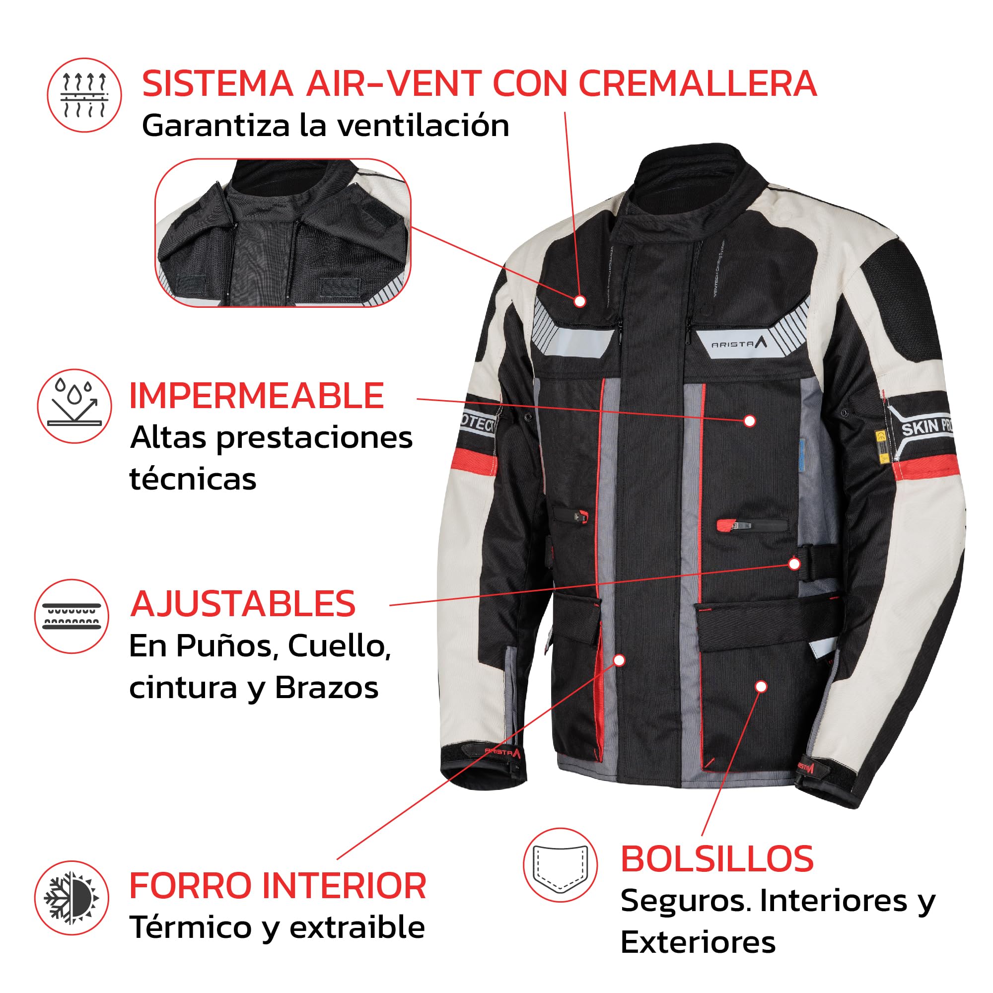 ARISTA CHAQUETA DE MOTO BLACK AVENTURA