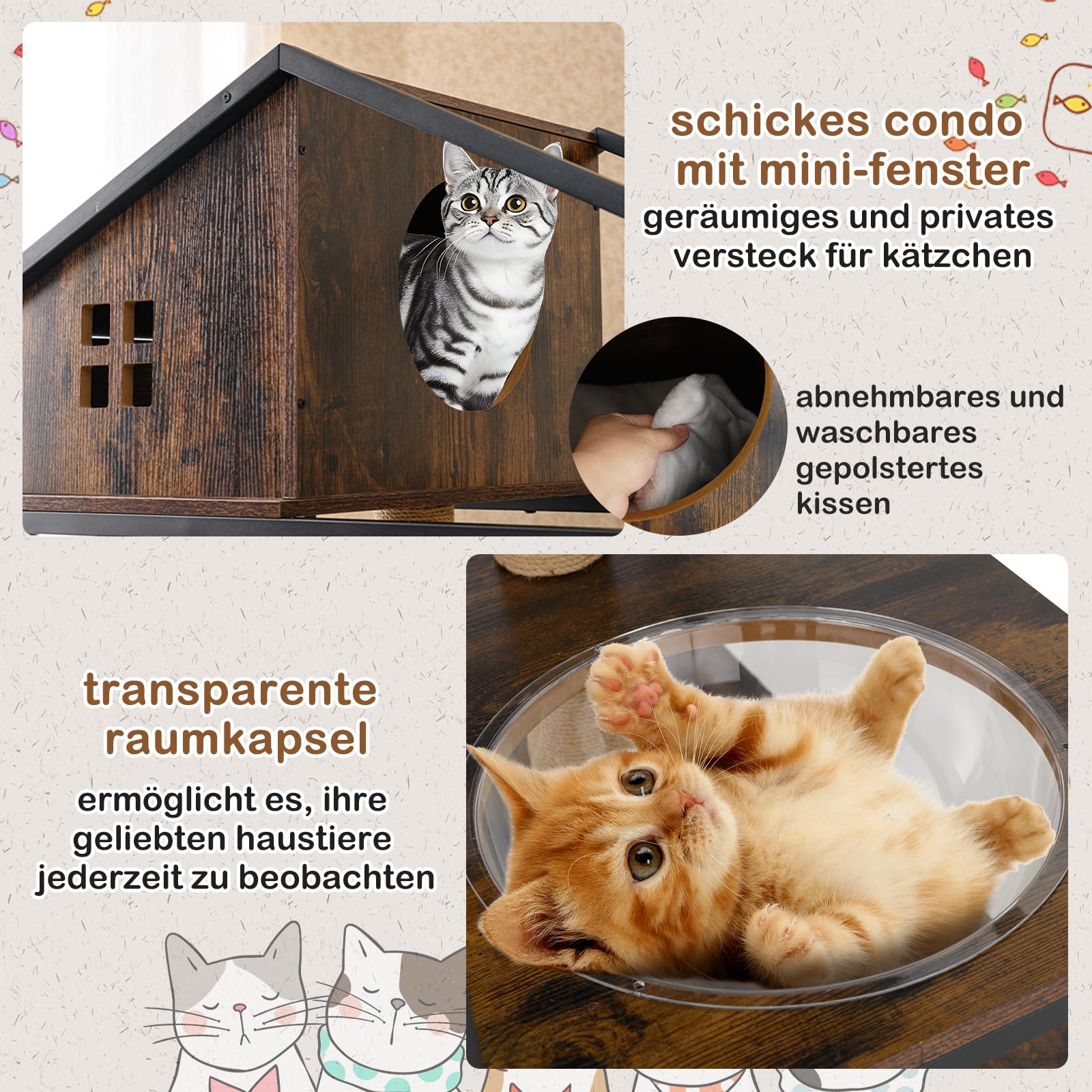 COSTWAY Kratzbaum mit Katzenklo Schrank, Katzenschrank für Katzentoilette, Katzenbaum mit Katzenhaus & Jutepfosten & Raumkapsel & Kratzmatte, All-in-One Katzenmöbel, 80 x 48 x 150 cm, Braun