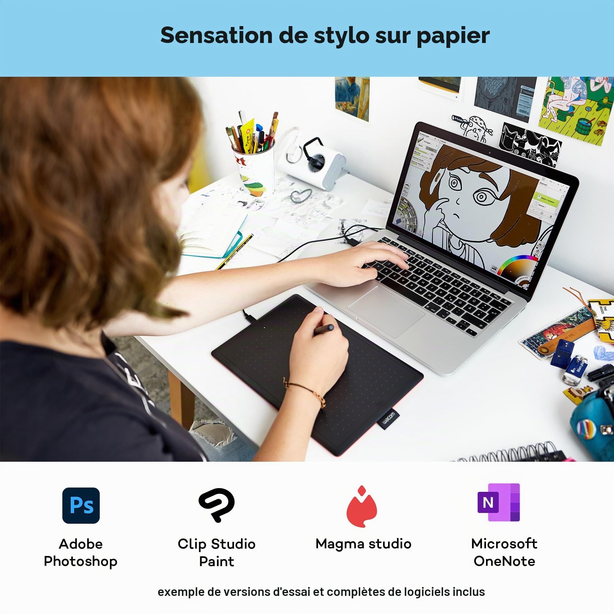 Wacom Tablette Graphique One, Noir/Rouge, Medium