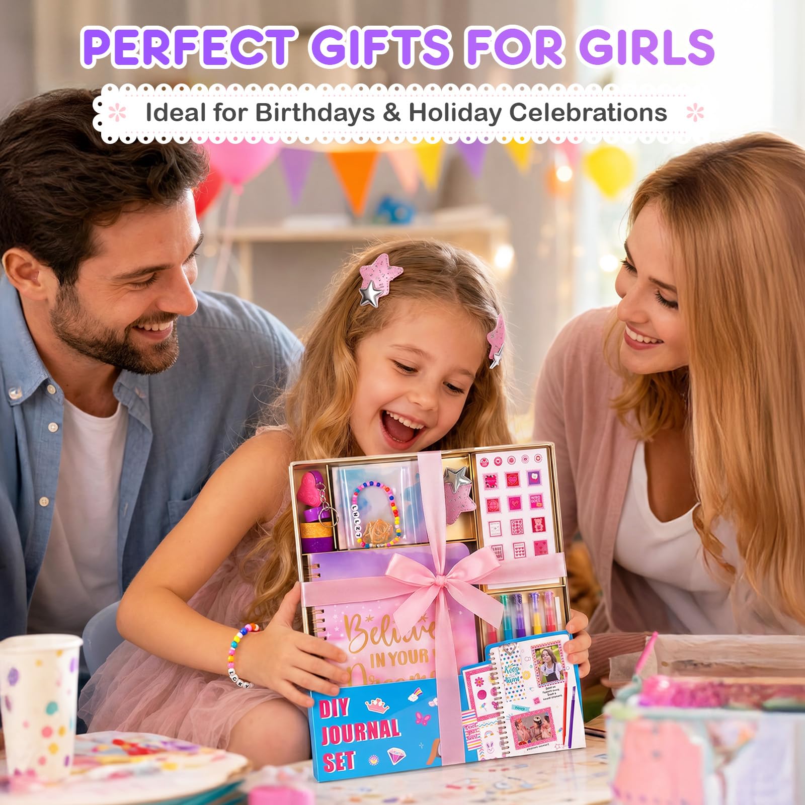 DIY Tagebuch Set für Mädchen ab 8 Jahre, Kinder Tagebuch mit Stiften, Stickern & Accessoires, Scrapbook Set Mädchen, Notizbuch Kinder, Geschenk für Mädchen 8 9 10 11 12 Jahre, Schreibwaren Set
