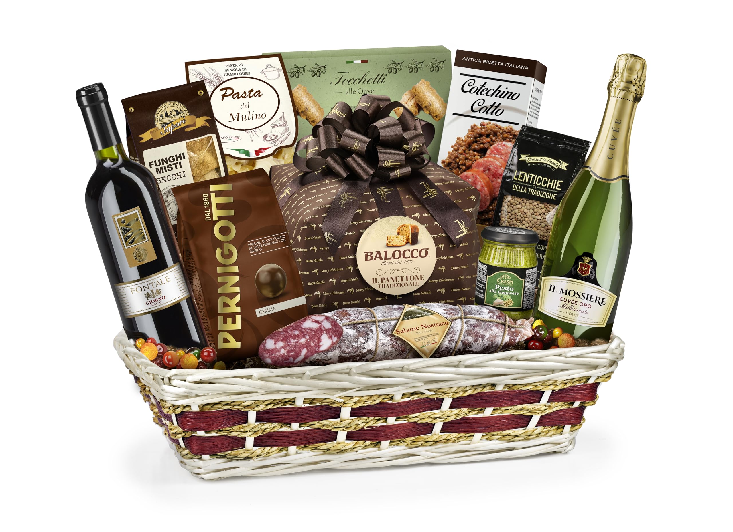 Cesto Natalizio Regalidea “Prelibatezze” con Specialità Gastronomiche Tipiche di alta qualità - Confezione Regalo di Natale Gourmet da 12 Pezzi
