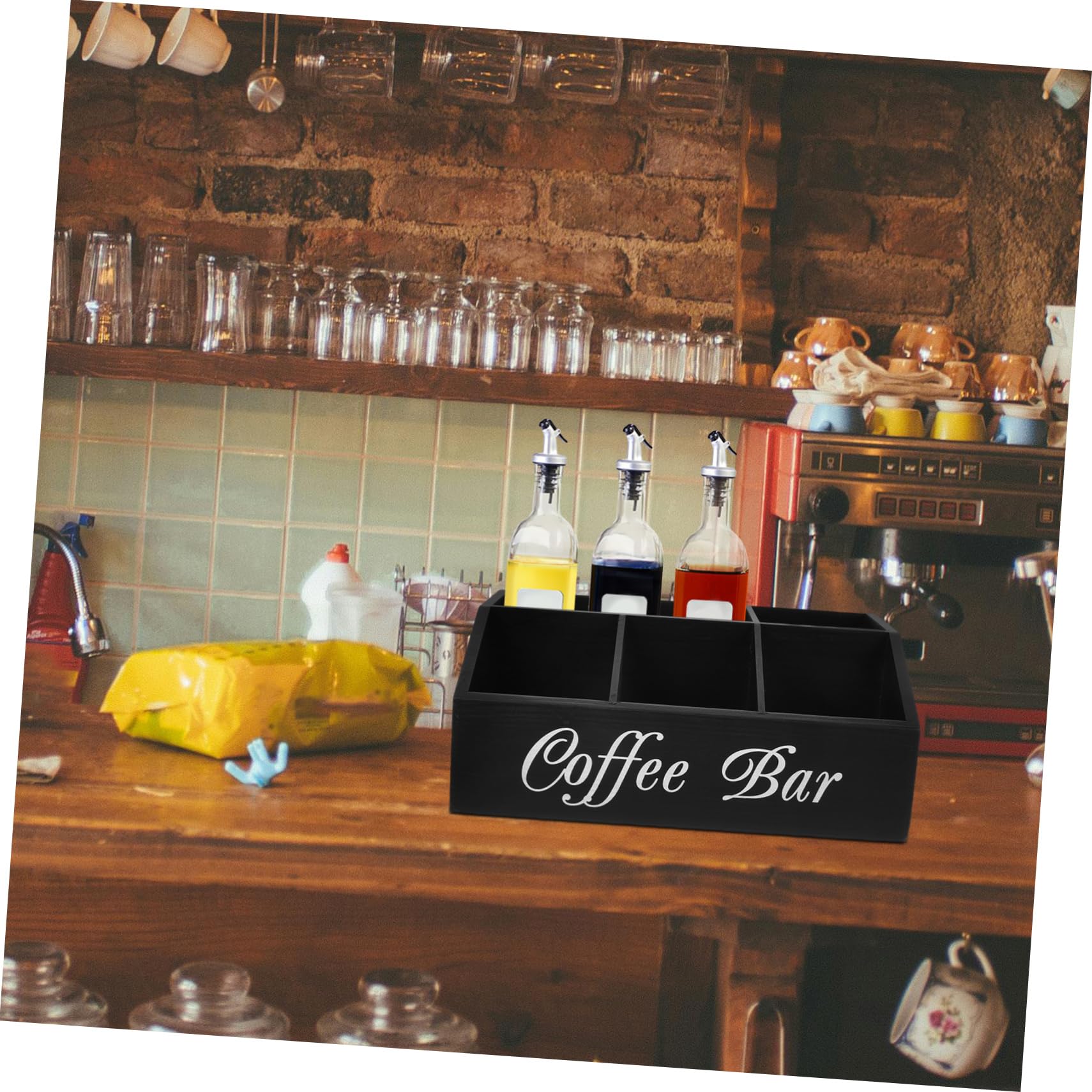 Kaffeebehälter Aus Holz Kaffee Organizer Mit Fachdesign Für Arbeitsplatte Aufbewahrungsbox Für Kaffeezubehör Zuckerpäckchen Papiertüchern Strohhalmen