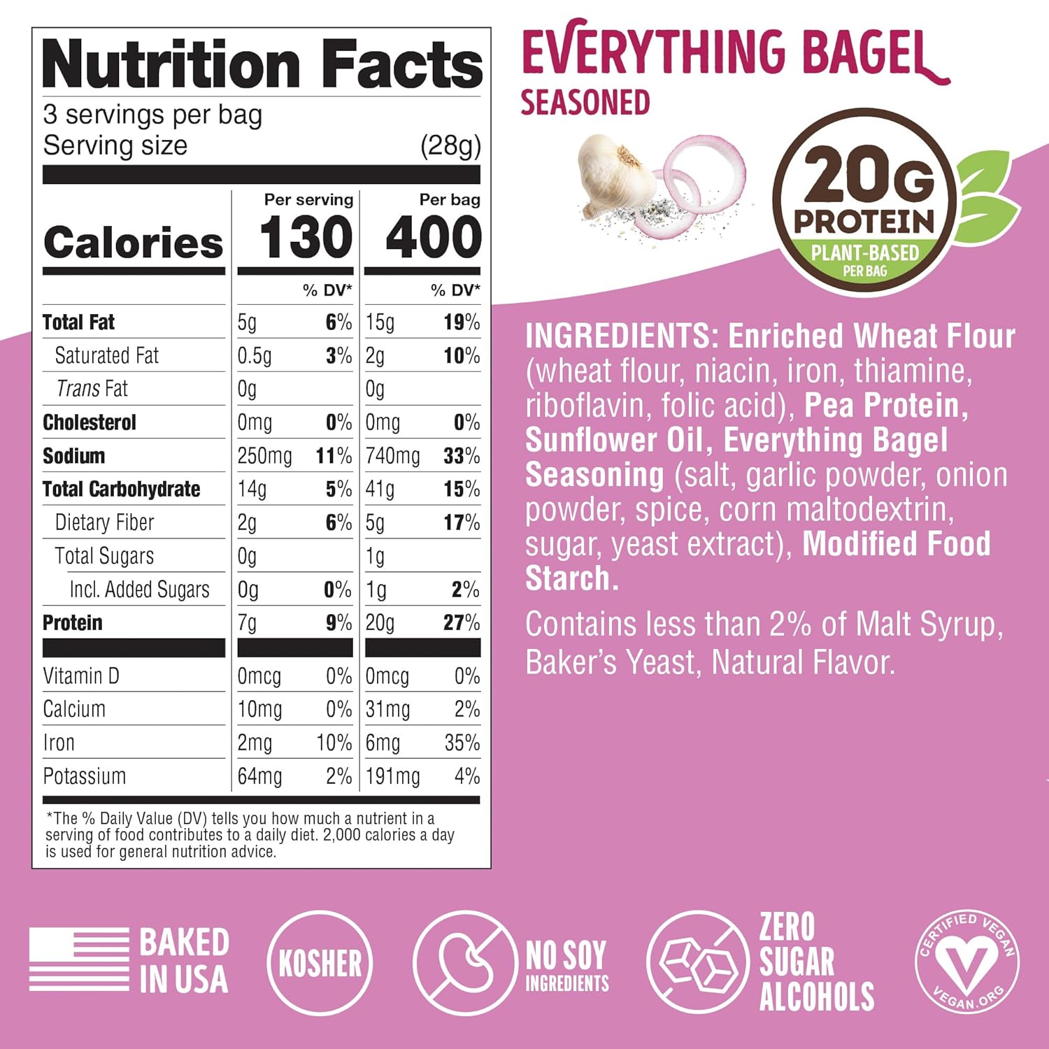 Lenny & Larry's FITZELS Protein Pretzels (Everything Bagel) 8 Individual Bags 3 oz Each – High Protein Snacks with 20g of Plant Based Protein – Healthy Vegan Pretzels – Delicious Salty Taste thumbnail