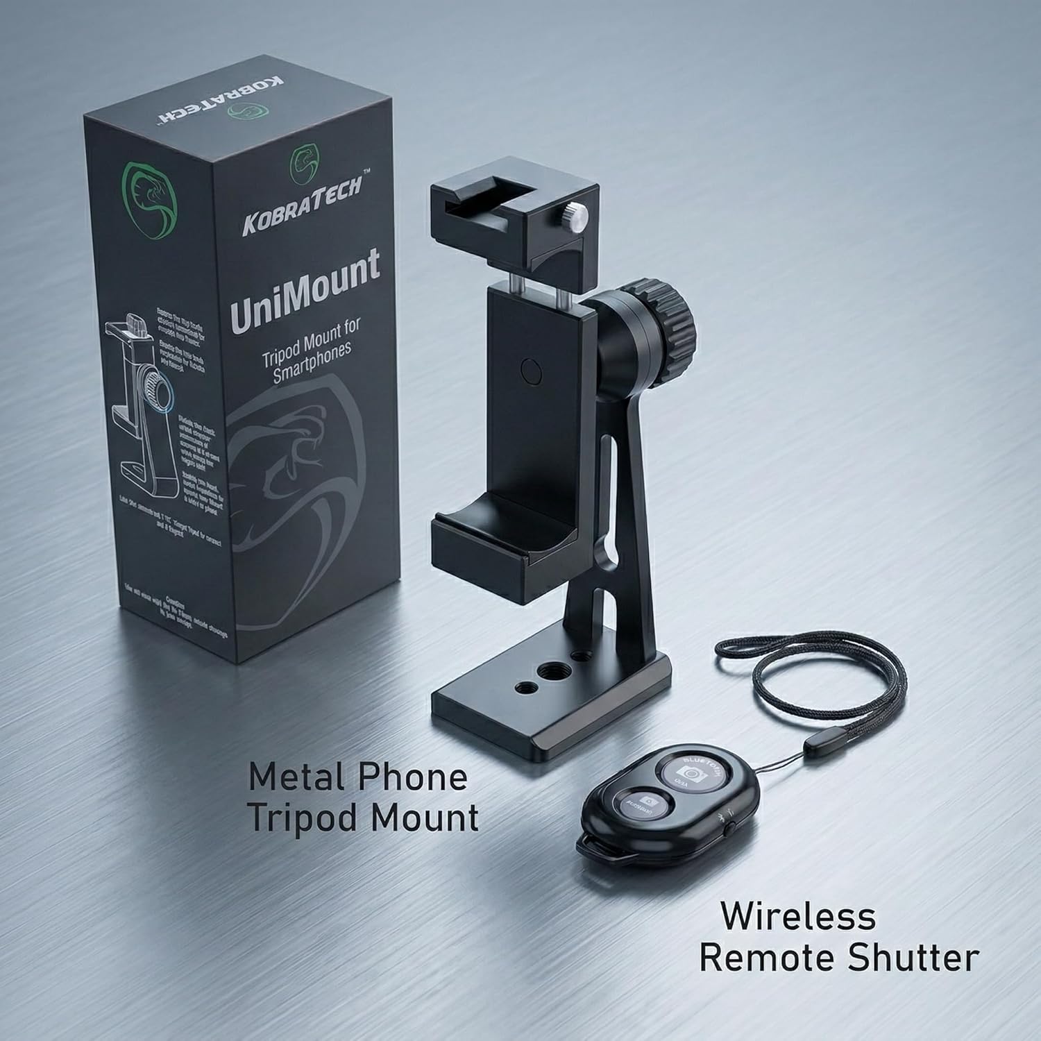 KobraTech UniMount 360 Pro Metal Phone Tripod Mount with Wireless Remote