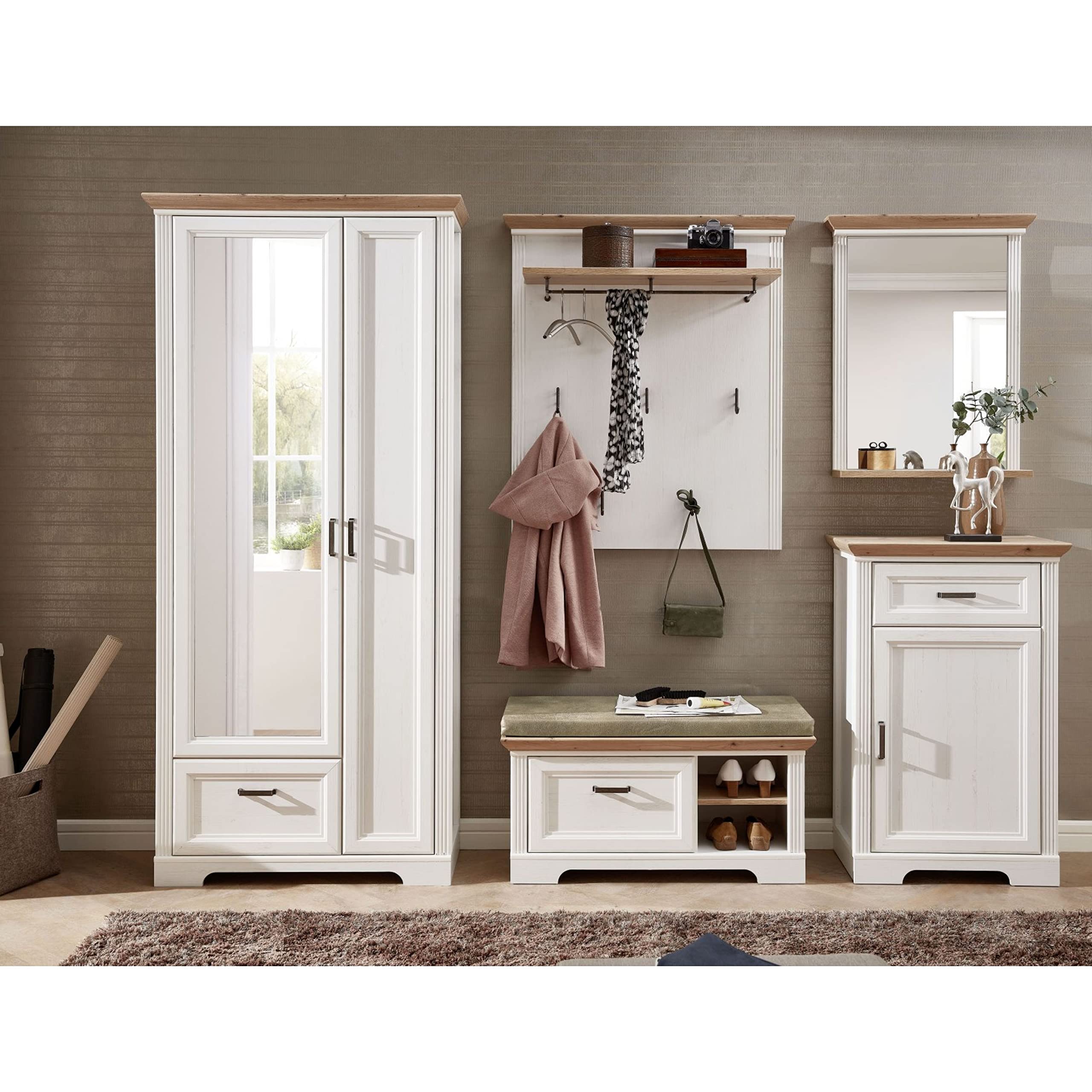 Stella Trading JASMIN Garderobenpaneel in Pinie hell, Artisan Eiche Optik - Landhausstil Hutablage & zuverlässige Wandhaken für Jacken & Taschen - 93 x 107 x 30 cm (B/H/T)