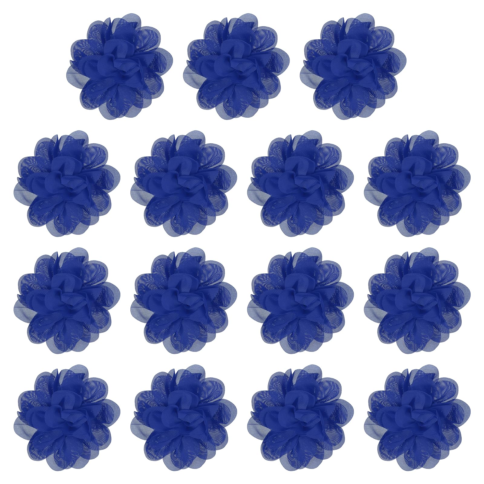 YELARXI Chiffon Flowers, Sewing Fabric Appliques, Chiffon Flowers Appliques - Fitting for (Women/DIY Crafts/Headbands/Hair Accessory/Wedding/Party/Corsage) 4 Inch & 15 Pack & Sapphire Blue