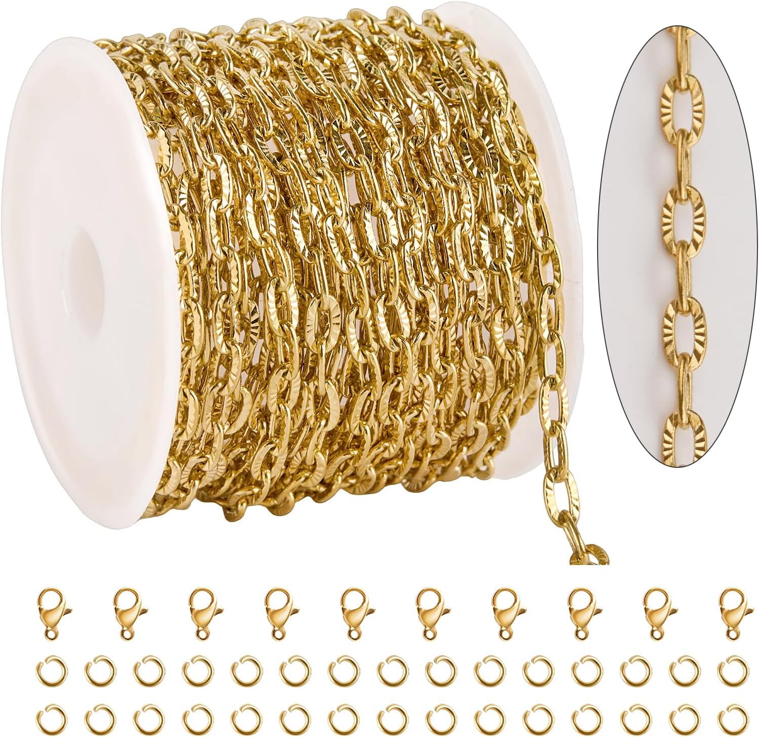 KYUNHOO 5 Meters Gold Plated Chain for Jewelry Making Embossed Paperclip Chains Bulk Oval Cable Chain Stainless Steel Jewelry Chain for Handcraft Making Support Jewelry Supplies
