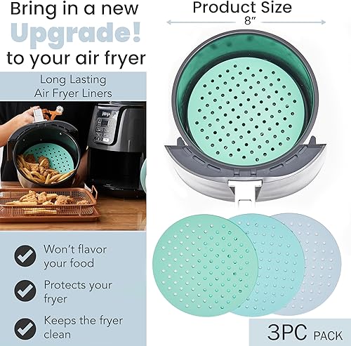 Miniatura 2 de Forros de silicona reutilizables para freidora de aire, paquete de 3 alfombrillas redondas y flexibles para freidora de aire Ninja AF101 4QT,