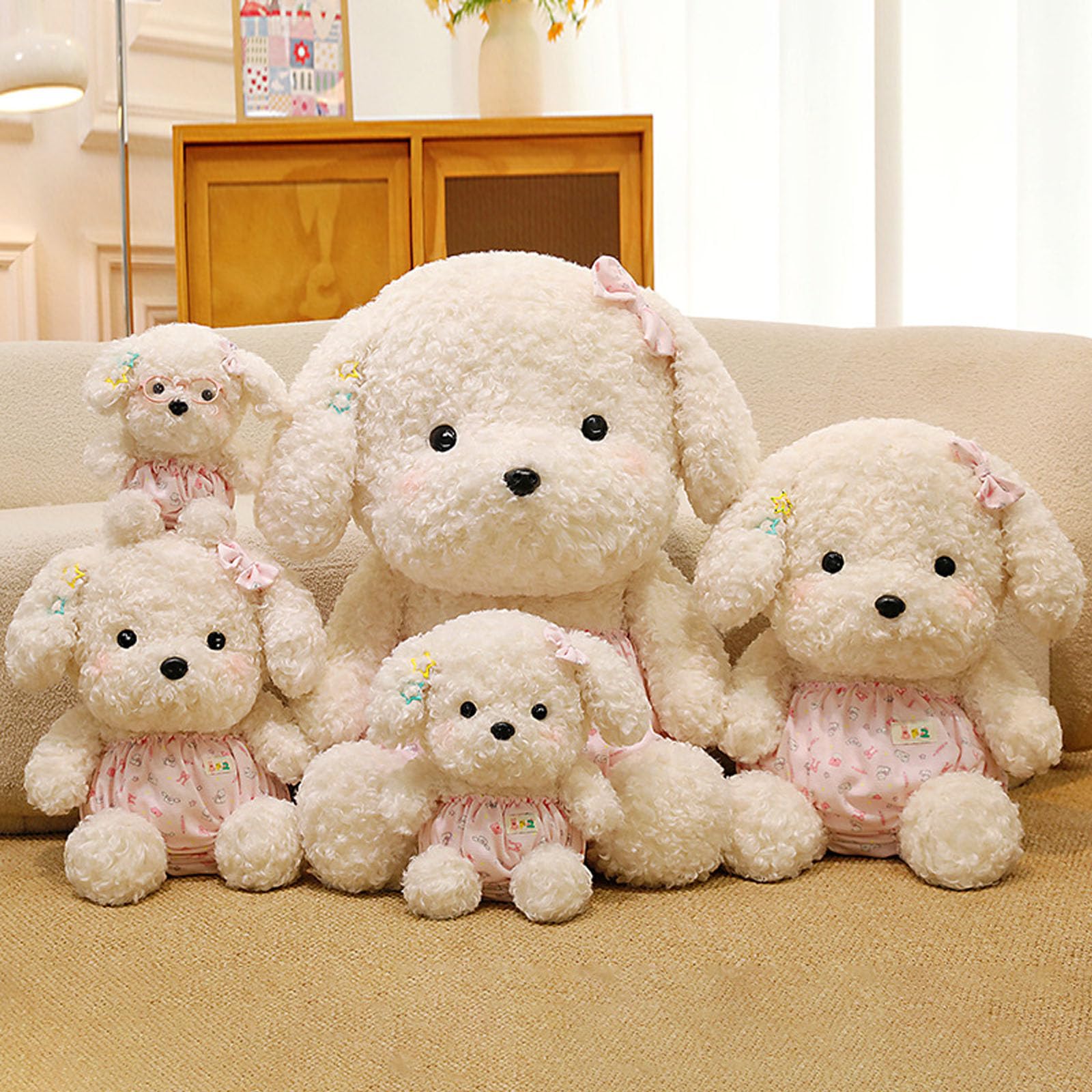Teddy-Hund-Plüschtier, Süßes Plüschhündchen mit Haarspange Sitzender Plüschhund, Weiches Hundespielzeug, Geschenk für Kinder, Mädchen und Jungen (Braun,70CM)