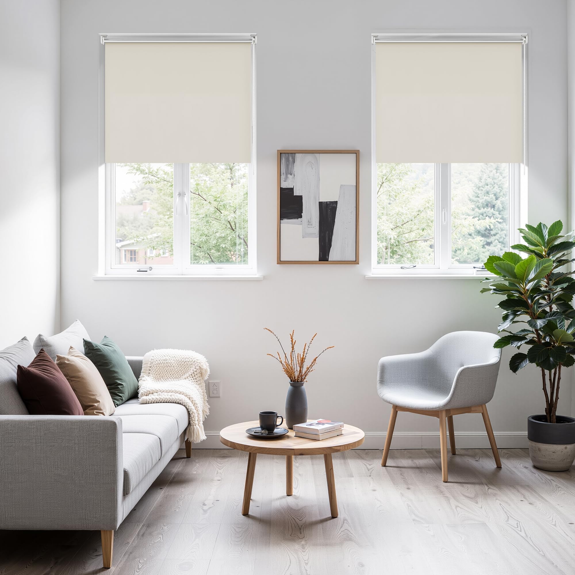 HOMEDEMO Tenda a rullo oscurante 40x230cm Bianco Crema per interni senza foratura