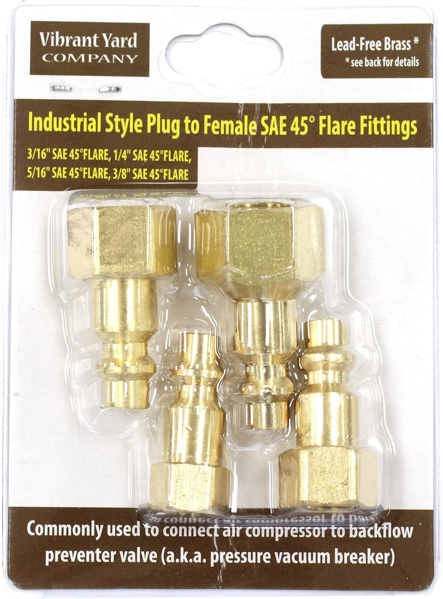 Industrial Style Plug to Female SAE 45-degree Flare Fittings | Adapters to Winterize Blow out Backflow Preventer and Pressure Vacuum Breaker (PVB) for Sprinkler Systems (Solid Lead-Free Brass)