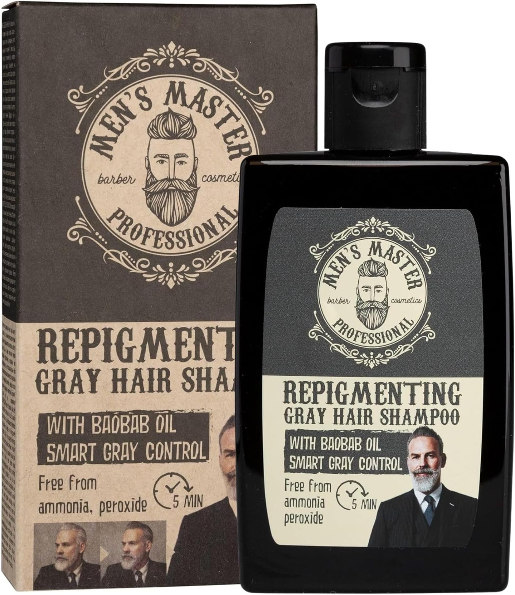 – Master Repigmenting Shampoo for Men with Gray Hair | With Baobab Oil and Coloring in 5 Minutes | Provides Natural Light Gray Tone | Ammonia, Oxidant, Peroxide Free | 120 ml