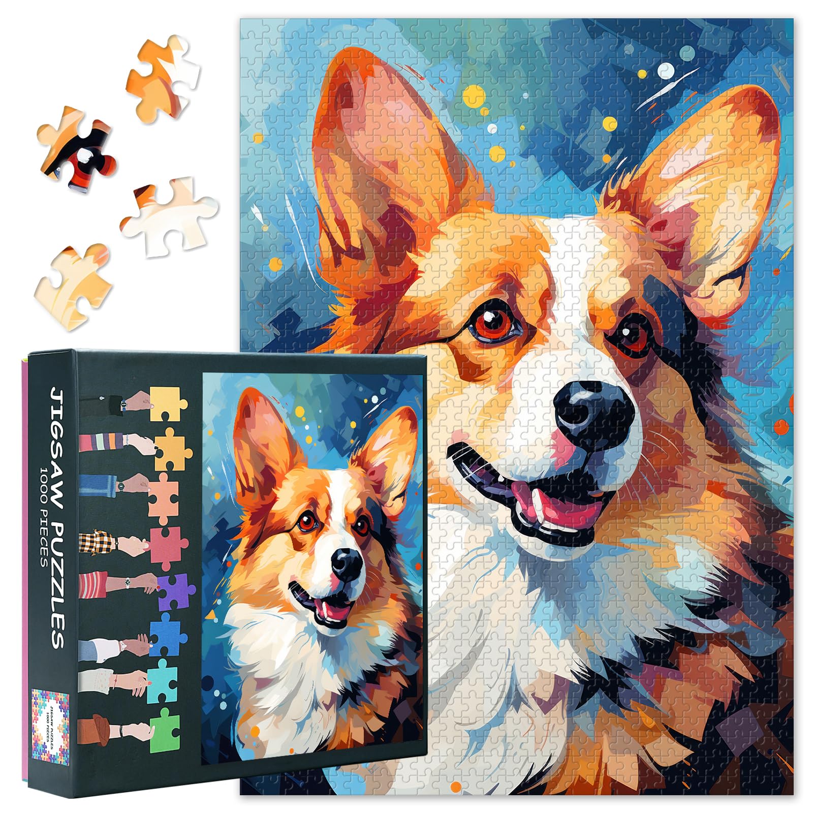Corgi Art 1000 Piece Jigsaw Puzzles for Adults, Cute Dog Family Challenging Puzzle Game (Animal Theme), Birthday Party Gift for Men Women Home Decor (27.5"x19.7")