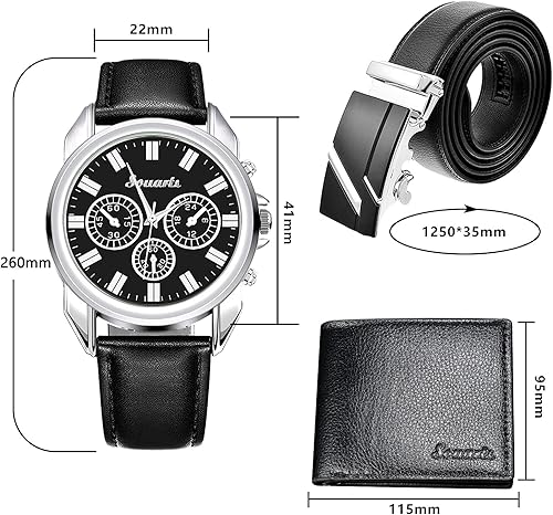 Miniatura 6 de Souarts Juego de relojes para hombre, regalos para hombres, reloj de regalo para hombre, regalos de cumpleaños, reloj de cuero artificial, reloj