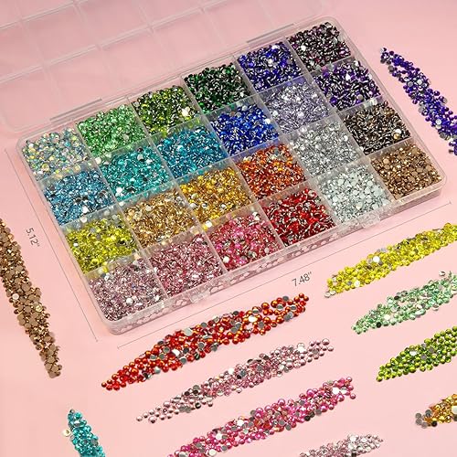 Miniatura 4 de 6850 diamantes de imitación transparentes para uñas, 288 multiformas, diamantes de imitación blancos + 6570 piedras redondas de cristal con parte